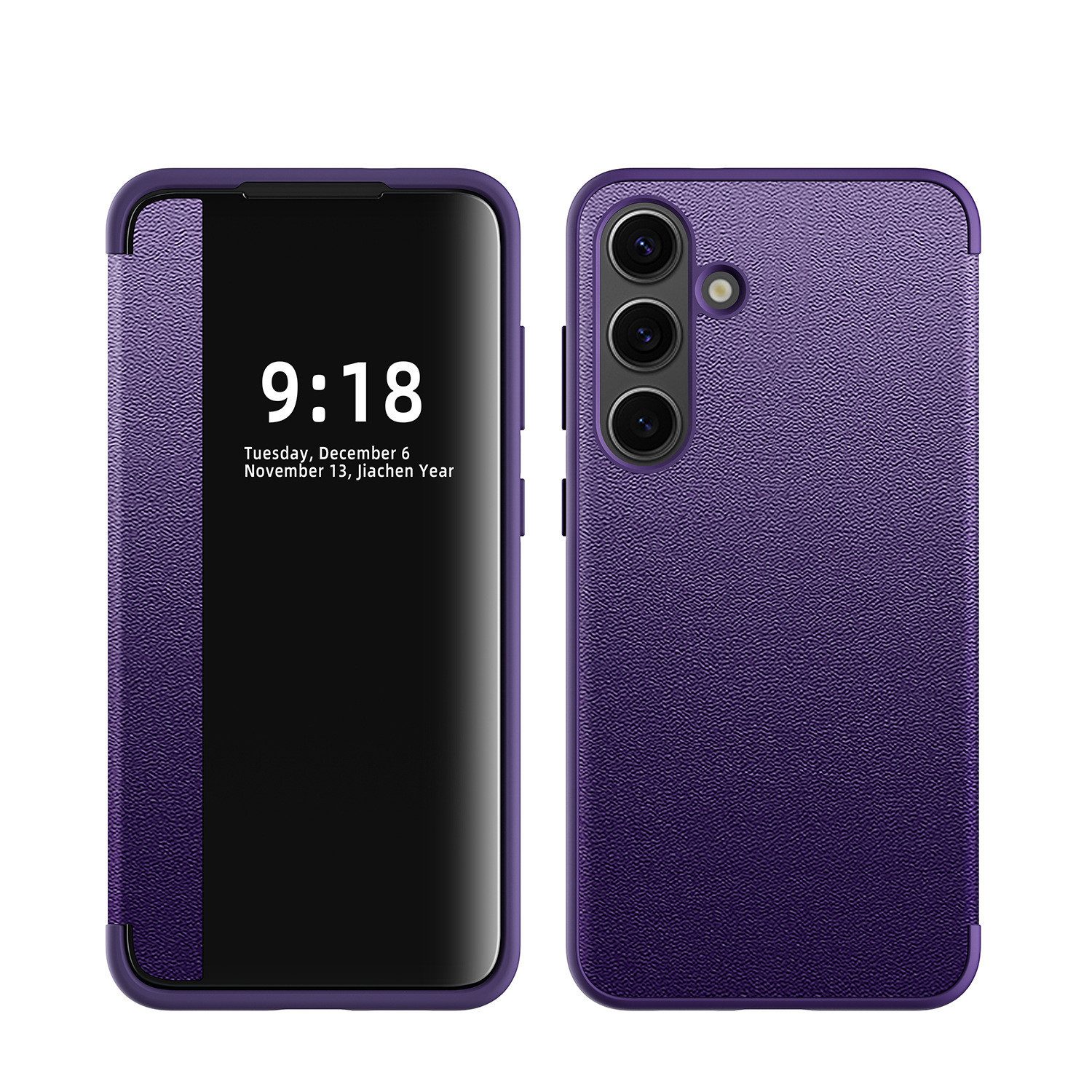 Handyhülle Für Samsung Galaxy S25 Plus 5G Mirror View Smart Cover Hülle Case Lila