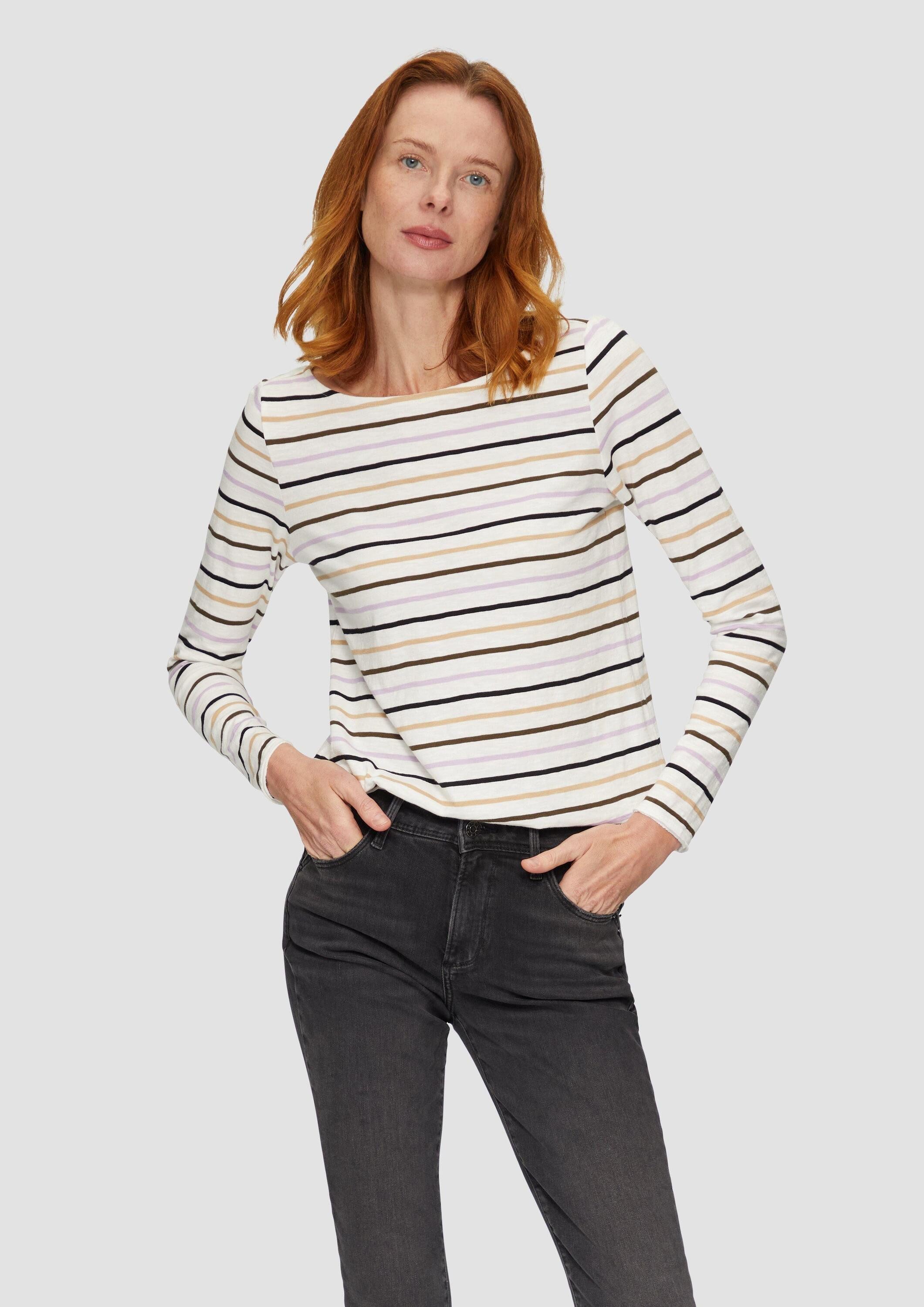 s.Oliver Langarmshirt T-Shirt T-Shirt mit U-Boot-Ausschnitt und offenen Kanten