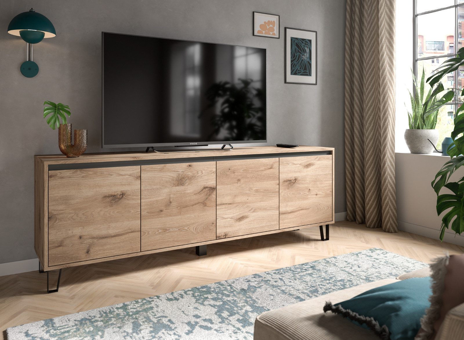 Inn.Furn Lowboard Delio (TV Unterschrank in Eiche mit grau, 184 x 64 cm), K günstig online kaufen
