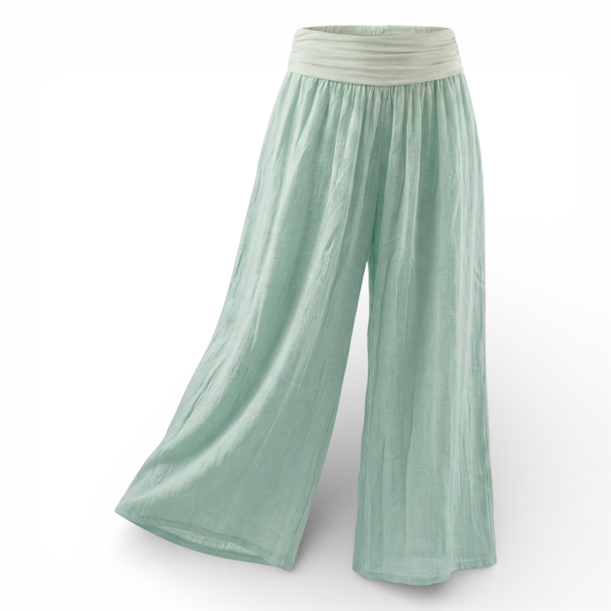OriginalYou Haremshose Damen Flatterhose Baumwolle Sommerhose Leinen Optik Culotte Volant Middle Waist