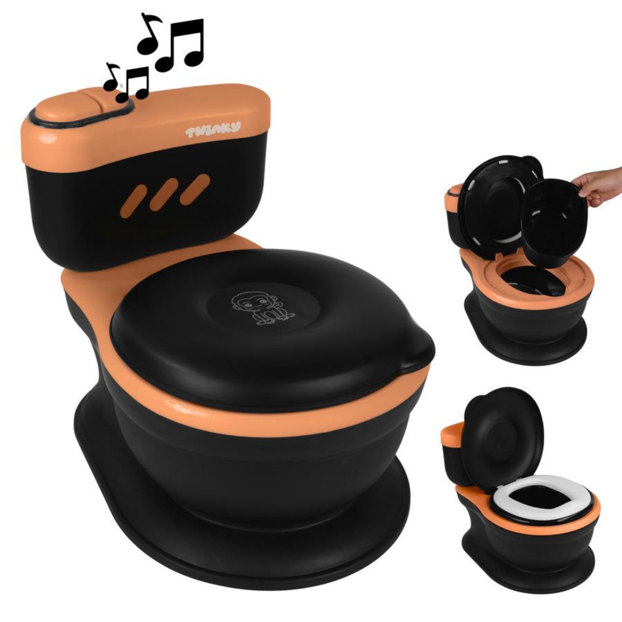 TWINKY Toilettentrainer 3-in-1 toilettentrainer für kinder Töpfchen mit Musik und Spülknopf, Töpfchen mit Deckel und Toilettenpapierhalter