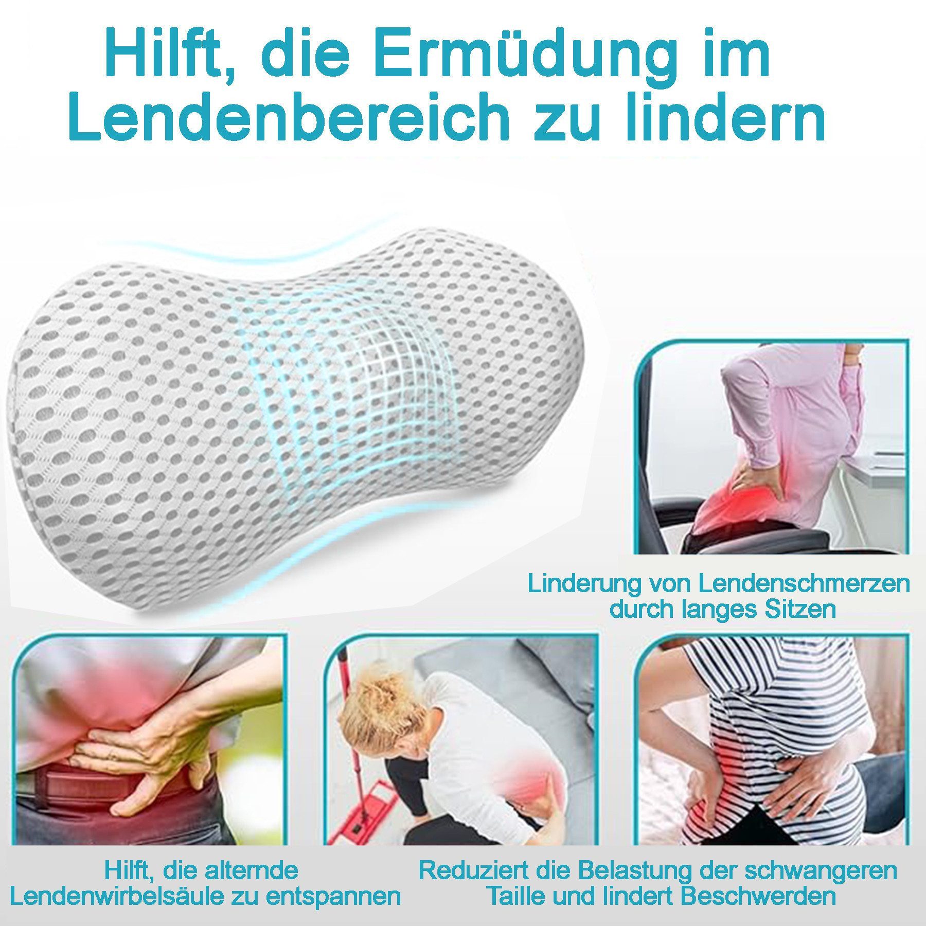 Mutig Rückenkissen Lendenkissen ergonomisches Rückenkissen Memory Foam, Lendenwirbelkissen zur Druckentlastung, orthopädisches Rückenstützkissen für unteren Rücken, Rückenpolster für Bürostuhl Autositz Bett Stuhl