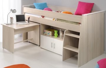 Parisot Jugendzimmer-Set Charly, (Set, 3-St., Kleiderschrank und ein halbhohes Bett (inkl. Schreibtisch) und Kommode), Bett mit herausziehbarem Schreibtisch auf Rollen