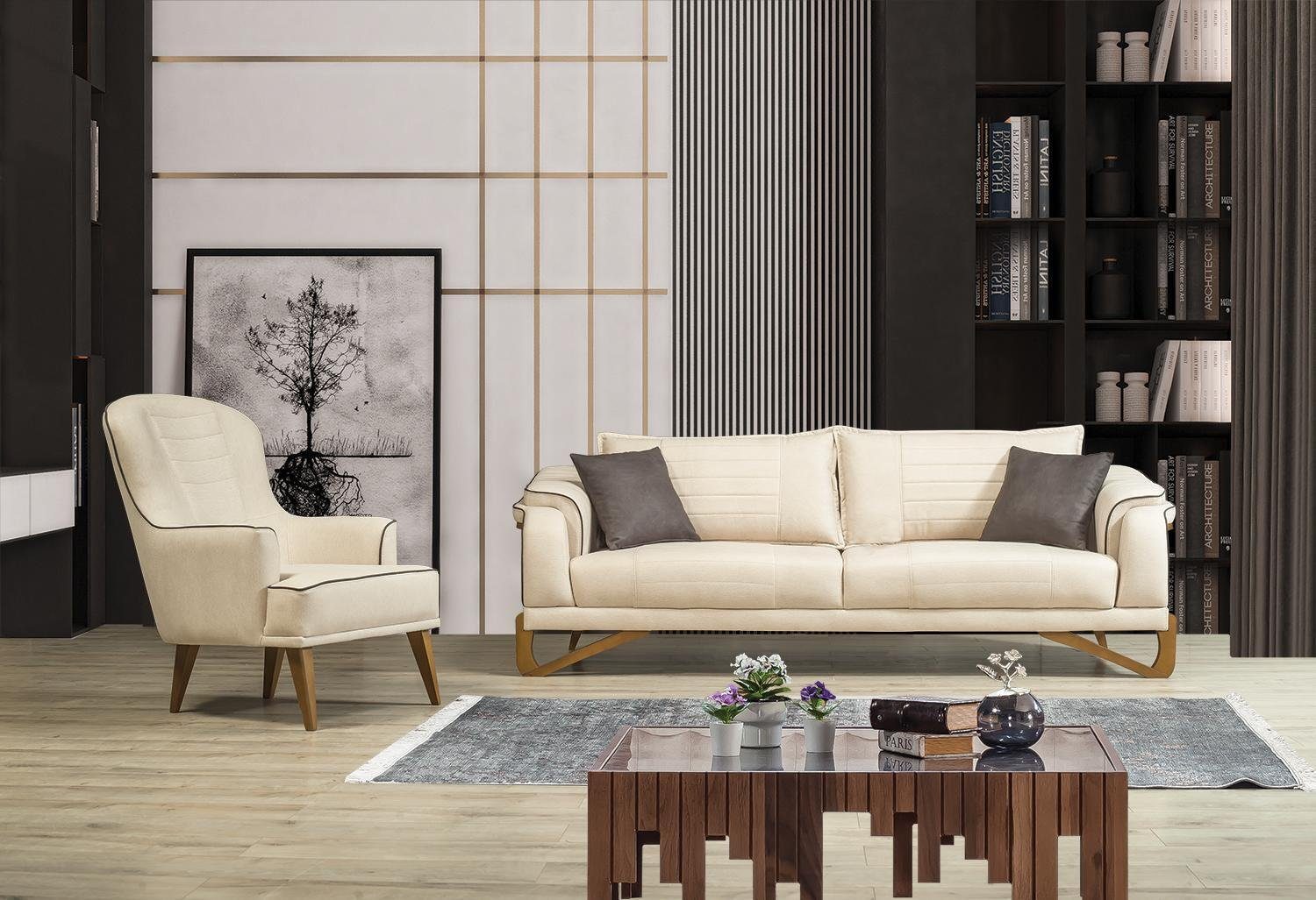 JVmoebel Sofa, Sofagarnitur Set Beige mit Holzgestell 3+1 Sitzer Couchen Garnituren | Alle Sofas