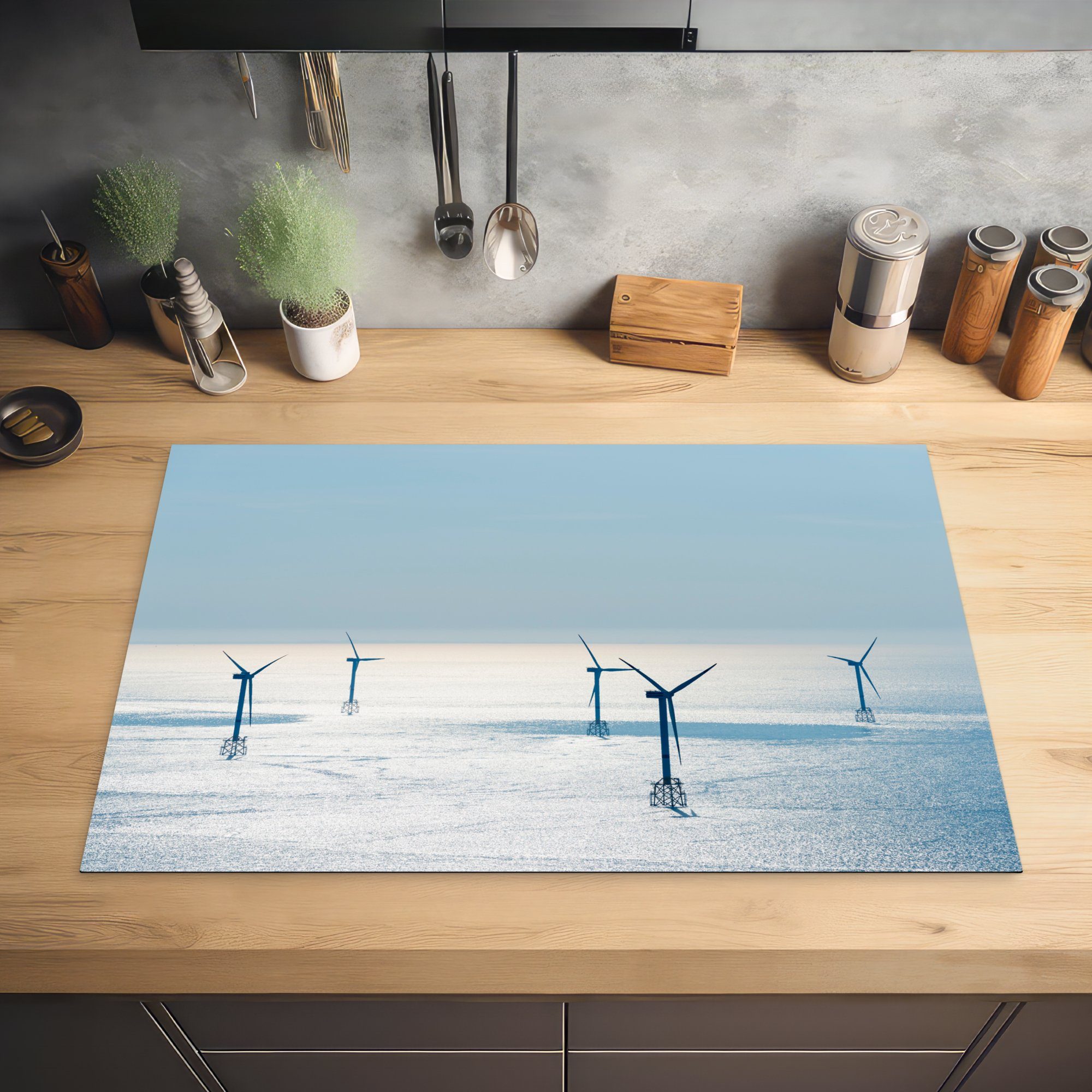 Vinyl, küche, 81x52 - cm, Schutz Induktionskochfeld Windmühle Sonne, die tlg), Herdblende-/Abdeckplatte für - Nordsee Ceranfeldabdeckung MuchoWow (1