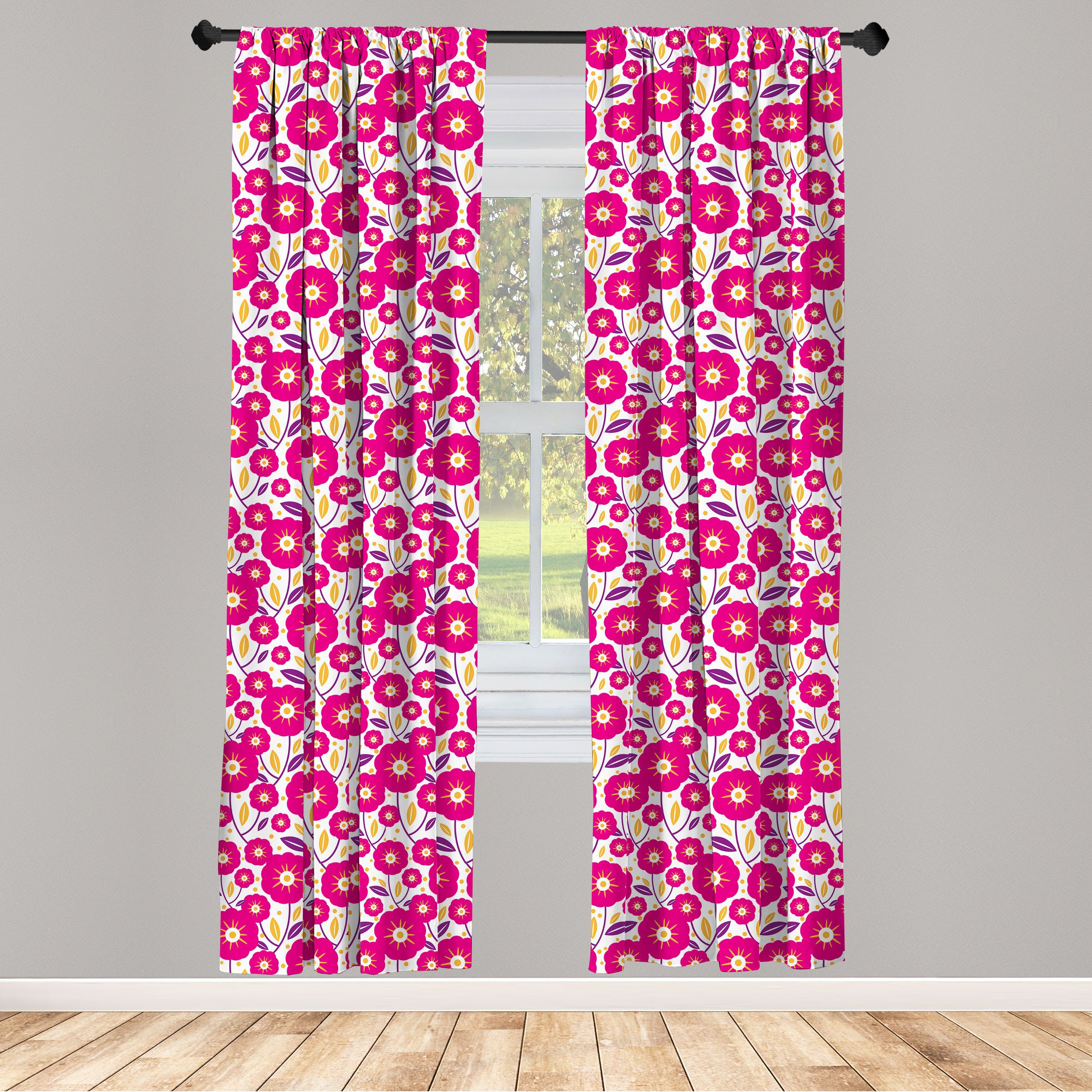 Gardine Vorhang für Microfaser, Abakuhaus, Wohnzimmer Dekor, Dots Grafische Blumen Blumenmotive Schlafzimmer