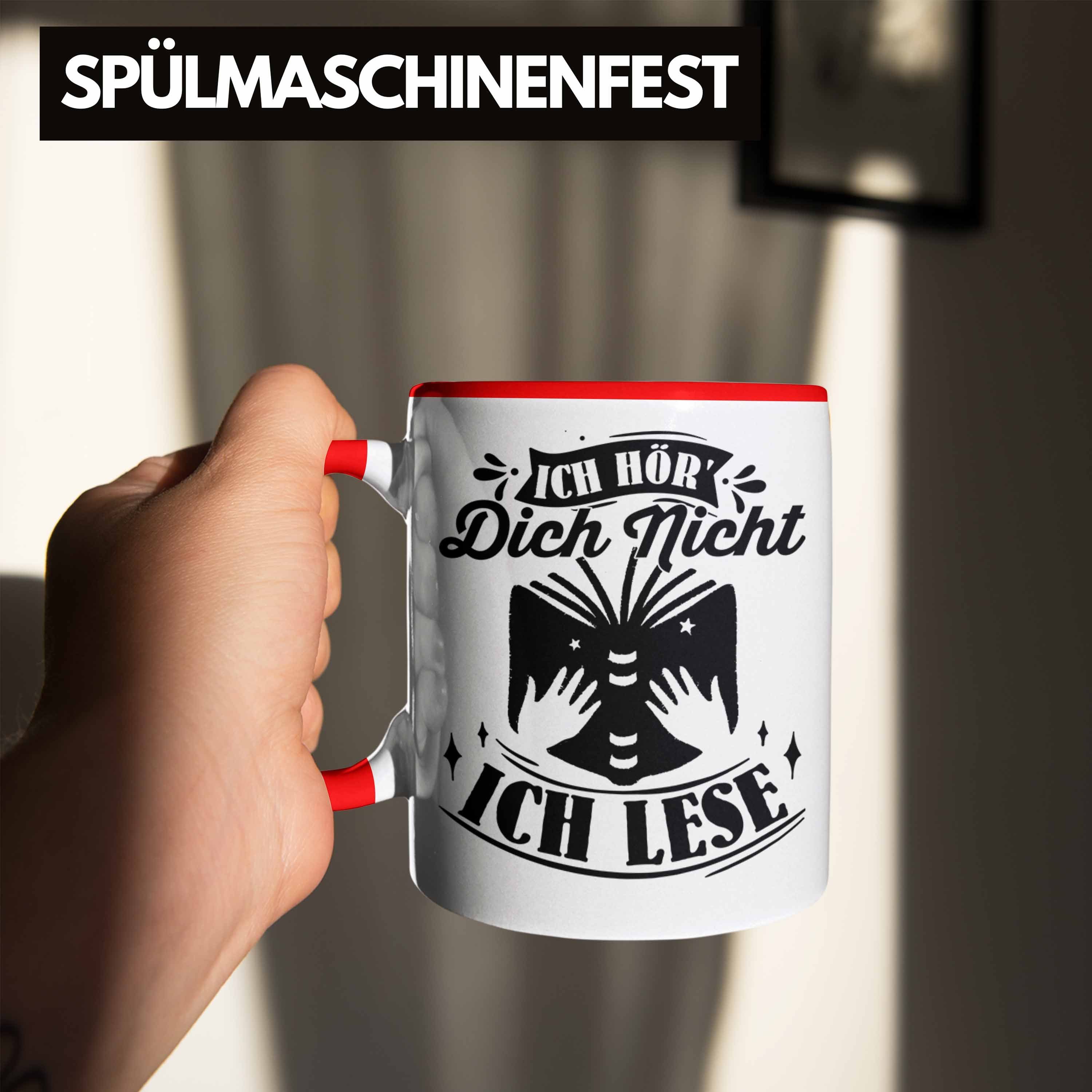 Trendation Tasse Leseratte Geschenkidee Kaffee-Becher Leser Bücher Tasse Geschenk Lesen Rot