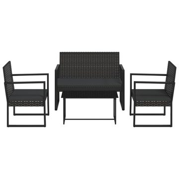 vidaXL Loungesofa 4-tlg. Garten-Lounge-Set mit Kissen Schwarz Poly Rattan, 4 Teile