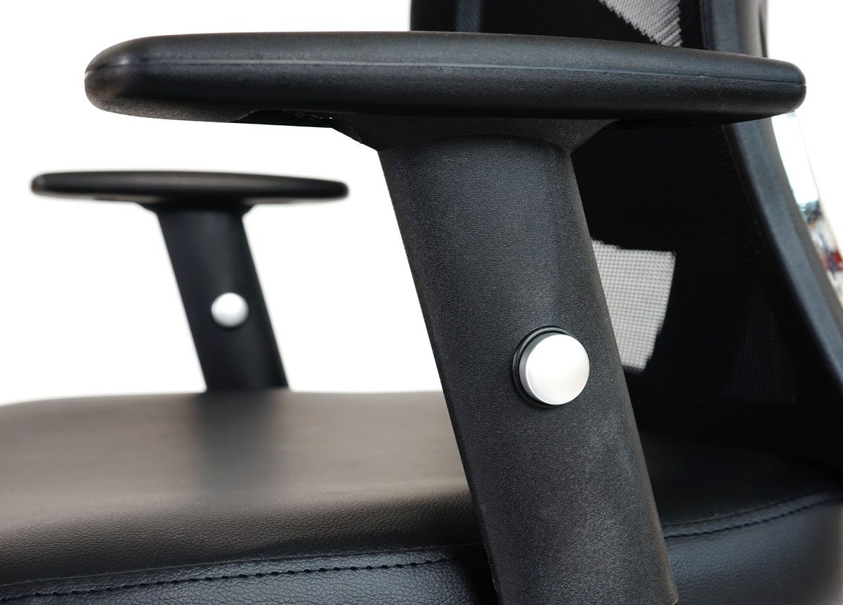 MCW Schreibtischstuhl Kopfstütze schwarz,schwarz Lendenwirbelstütze Höhenverstellbare Pamplona, + Armlehnen, Kopfstütze stufenlos höhenverstellbar, flexible