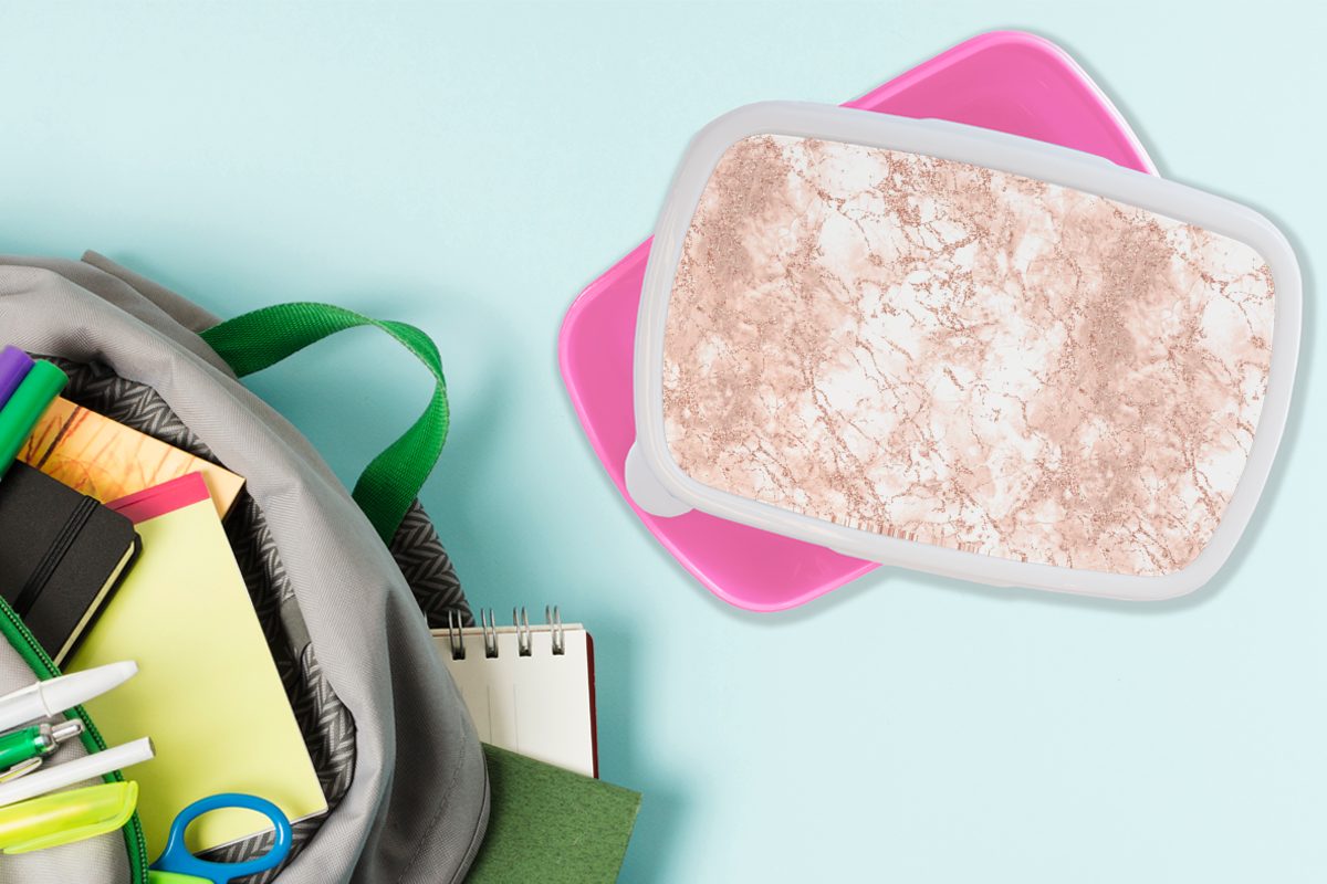 MuchoWow Lunchbox Kunststoff, rosa - Brotbox Marmor Kunststoff Snackbox, Luxus, - (2-tlg), für Kinder, Mädchen, Muster Erwachsene, Brotdose