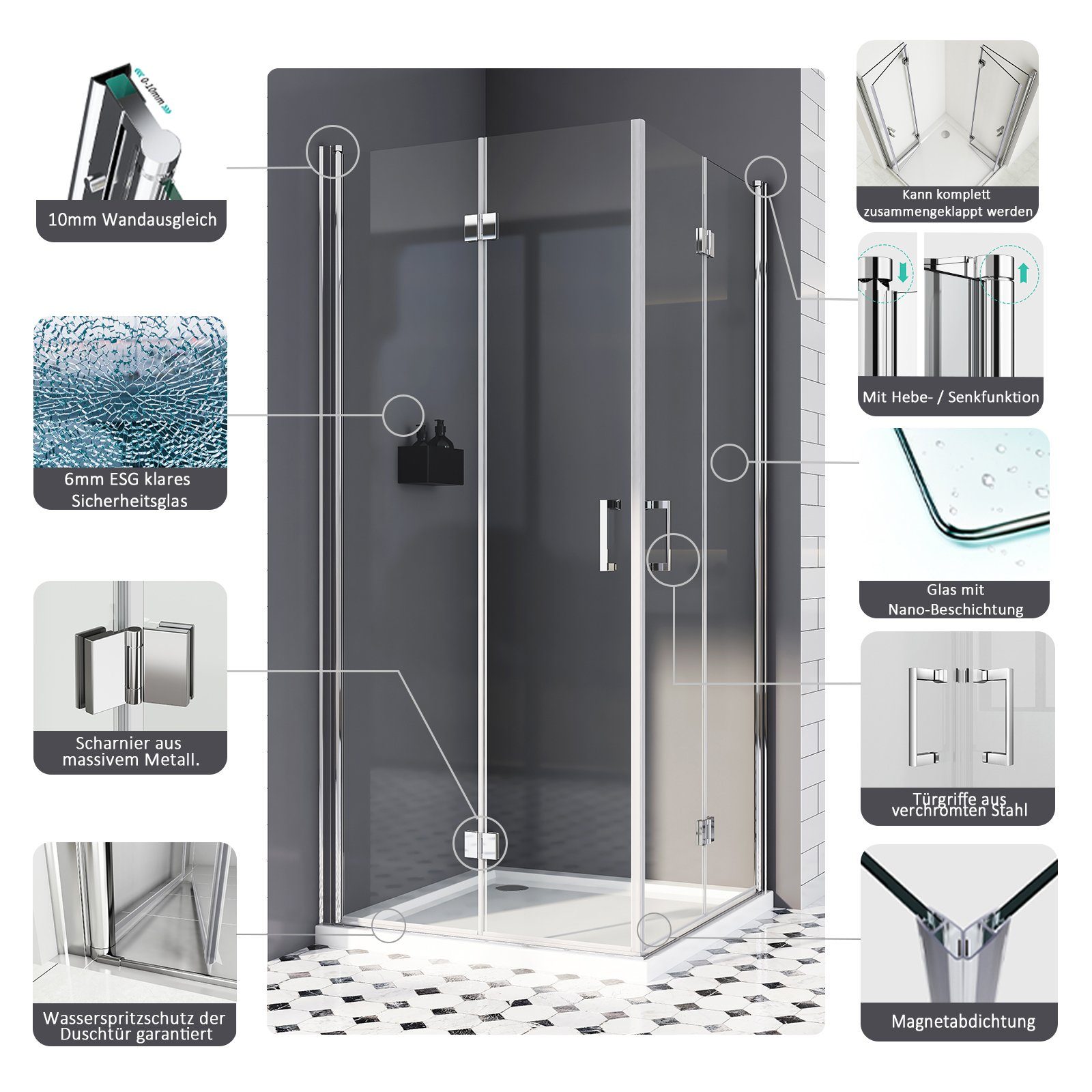 Boromal Eckdusche Duschkabine 90x80 80x90 Schwarz günstig online kaufen