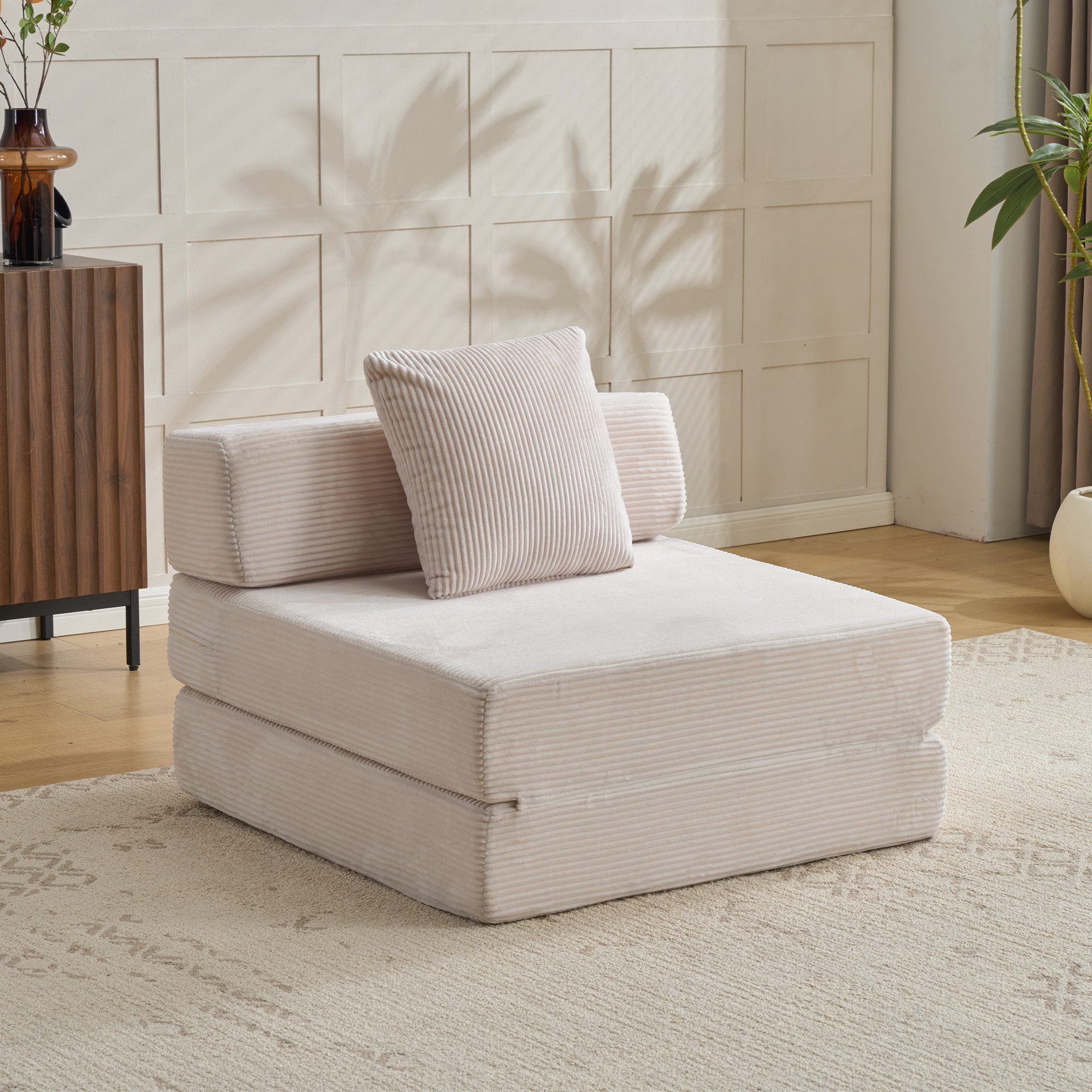 Vankel Sofa Sofas Wohnzimmer, Sessel mit Schlaffunktion aus Cord faltbar, 1-Sitzer Schlafsessel, platzsparend, bequem und ohne Montage