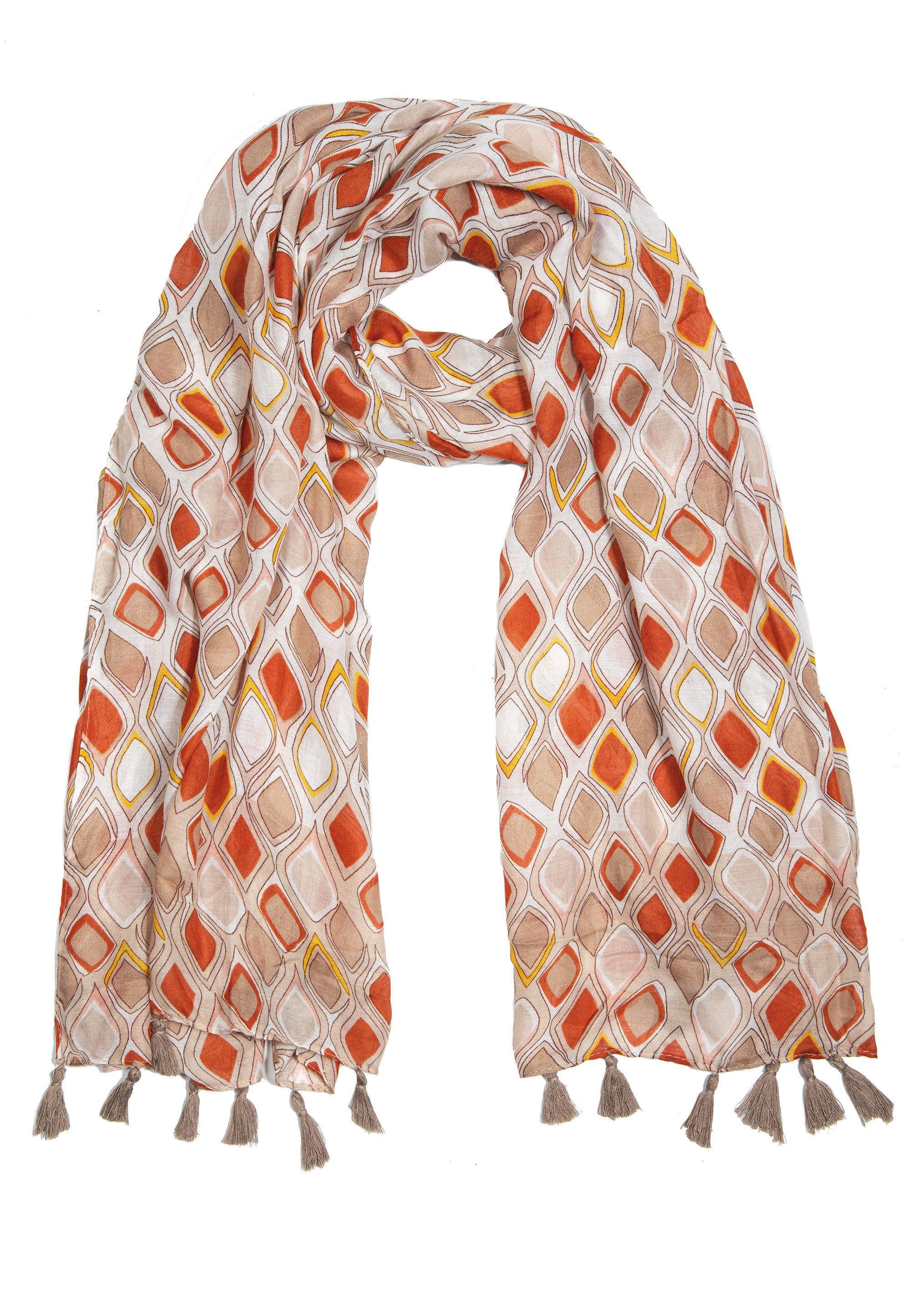 Cassandra Accessoires Schal "Anthea" mit zeitlosem Rautenmuster in harmonischer Farbkombination, mit verspielten Quasten