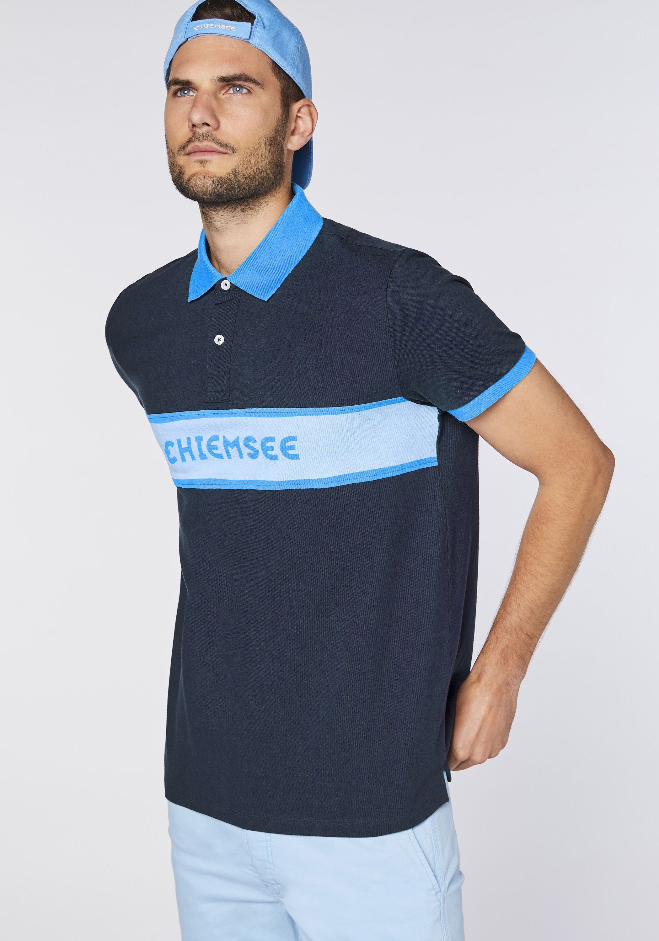 1 mit Chiemsee Poloshirt Poloshirt dunkel blau Baumwolle aus Logo-Blockstreifen