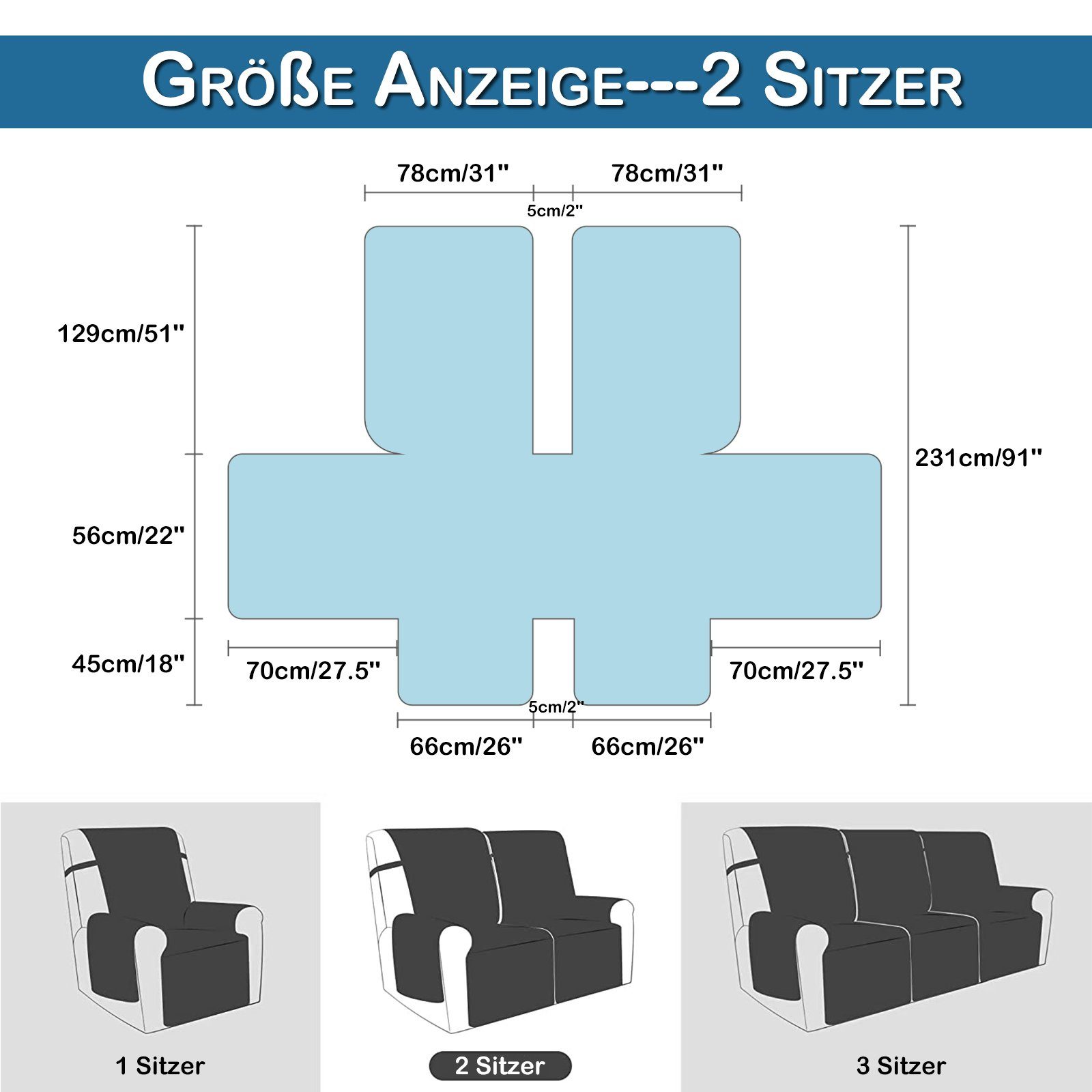 Rosnek Sofahusse Gesteppt, doppelseitig, wasserdicht, für einen 2/3-Sitz-Li günstig online kaufen