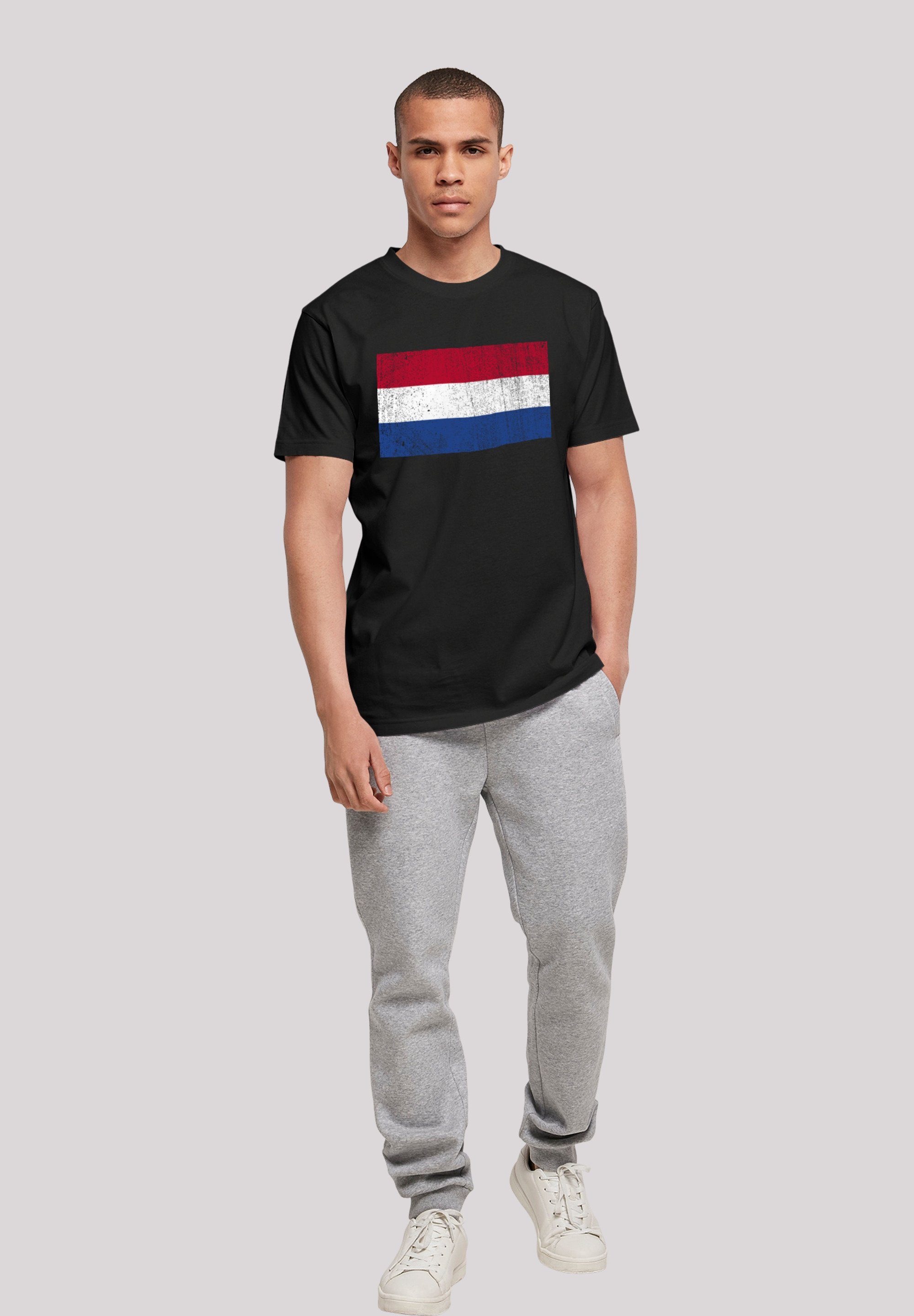 T-Shirt Print Niederlande schwarz Flagge Holland distressed F4NT4STIC
