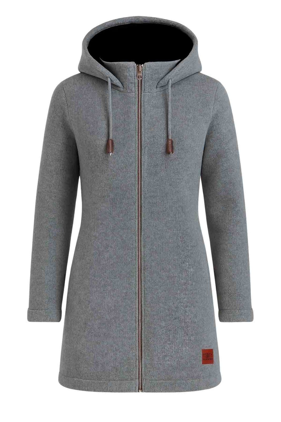 KUNST UND MAGIE Longstrickjacke Klassische Strickjacke Kurzmantel Wolle + Fleecefutter Kapuze Boho