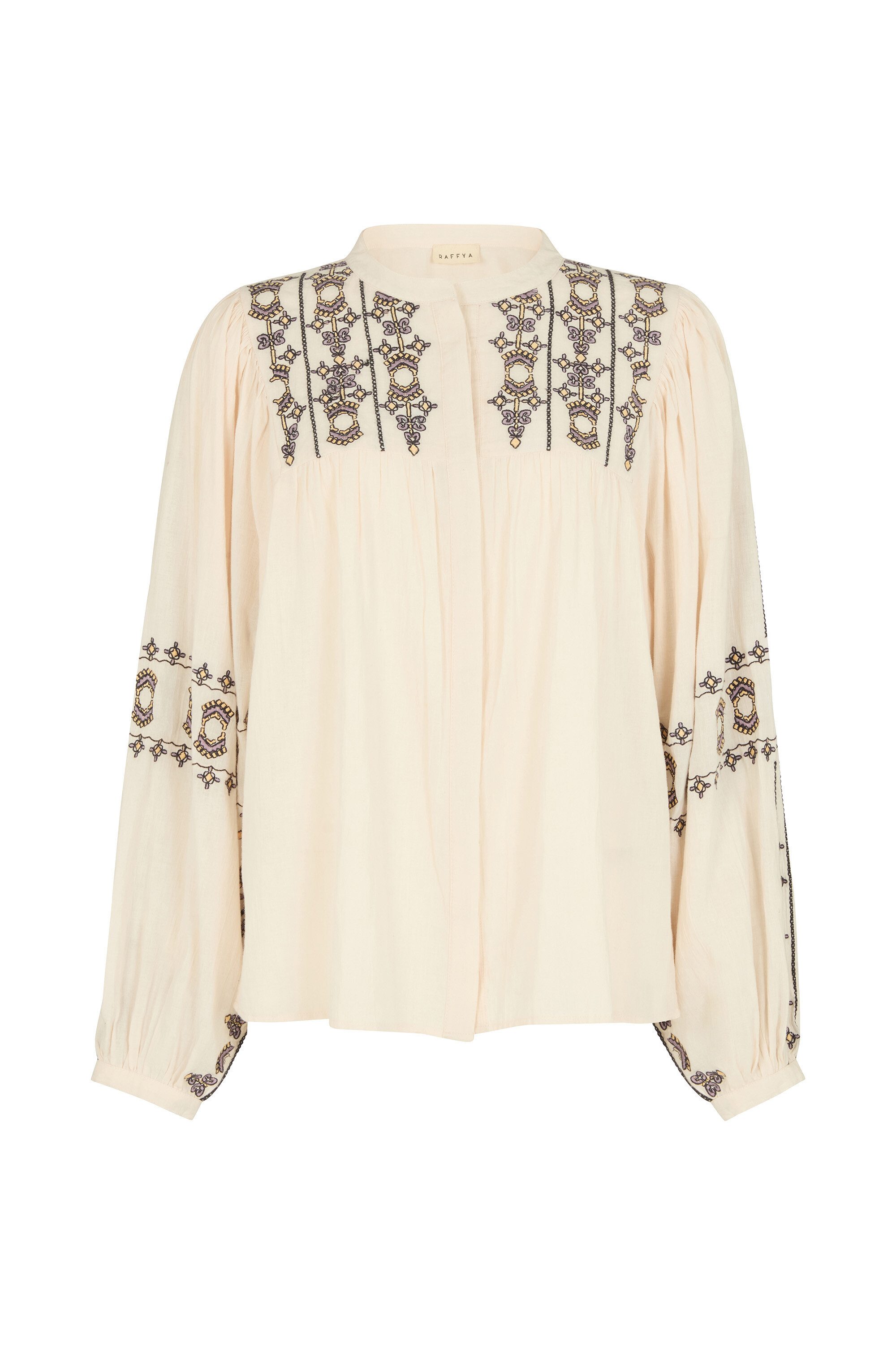 RAFFYA Hemdbluse Demi Embroidered Ballon Sleeve Shirt Damen