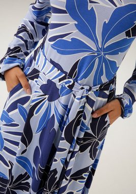 Aniston CASUAL Jerseykleid (mit Bindegürtel) mit farbharmonischen, großflächigen Blättern bedruckt- NEUE KOLLEKTION
