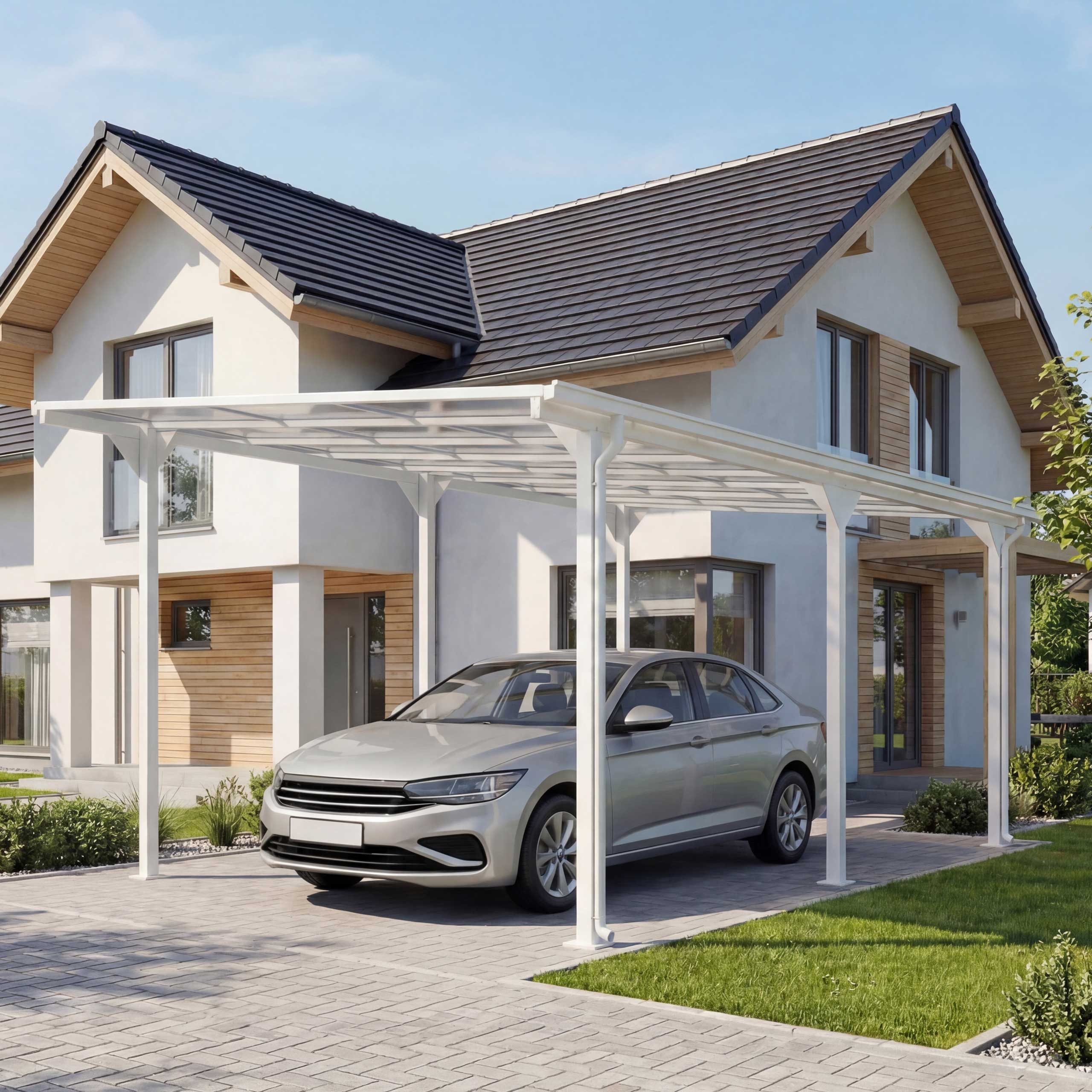 MCW Einzelcarport MCW-O23-C, BxT: 604x316 cm, 205 cm Einfahrtshöhe, Schräge Dachführung mit Wasserablaufrinne