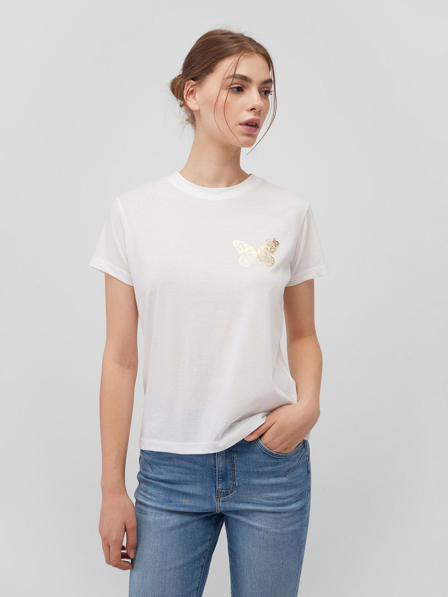 Mavi T-Shirt mit goldenem Schmetterling-Motiv, Rundhals günstig online kaufen