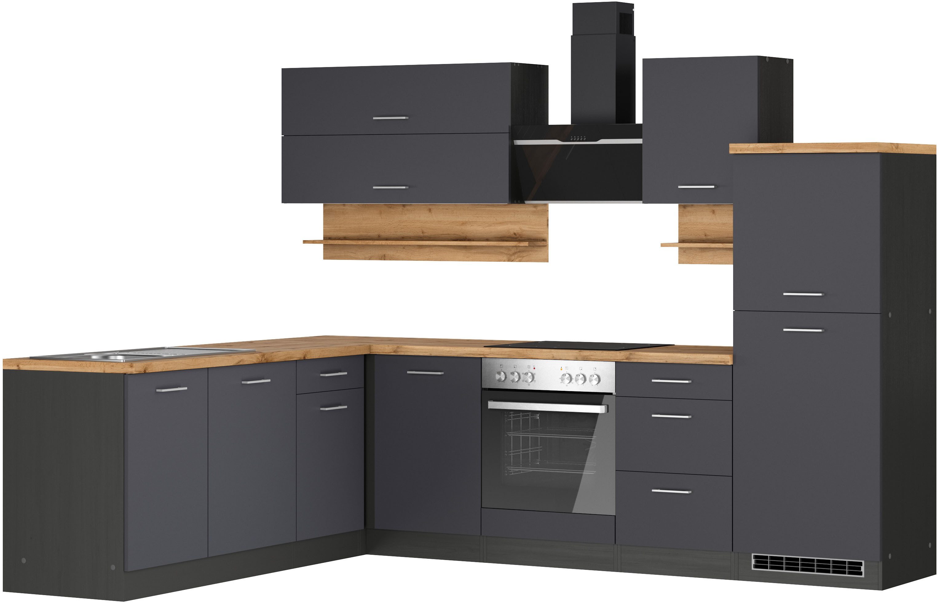 KOCHSTATION Winkelküche KS-Milan, Stellbreite 280/220 cm, viel Stauraum, wahlweise mit E-Geräten