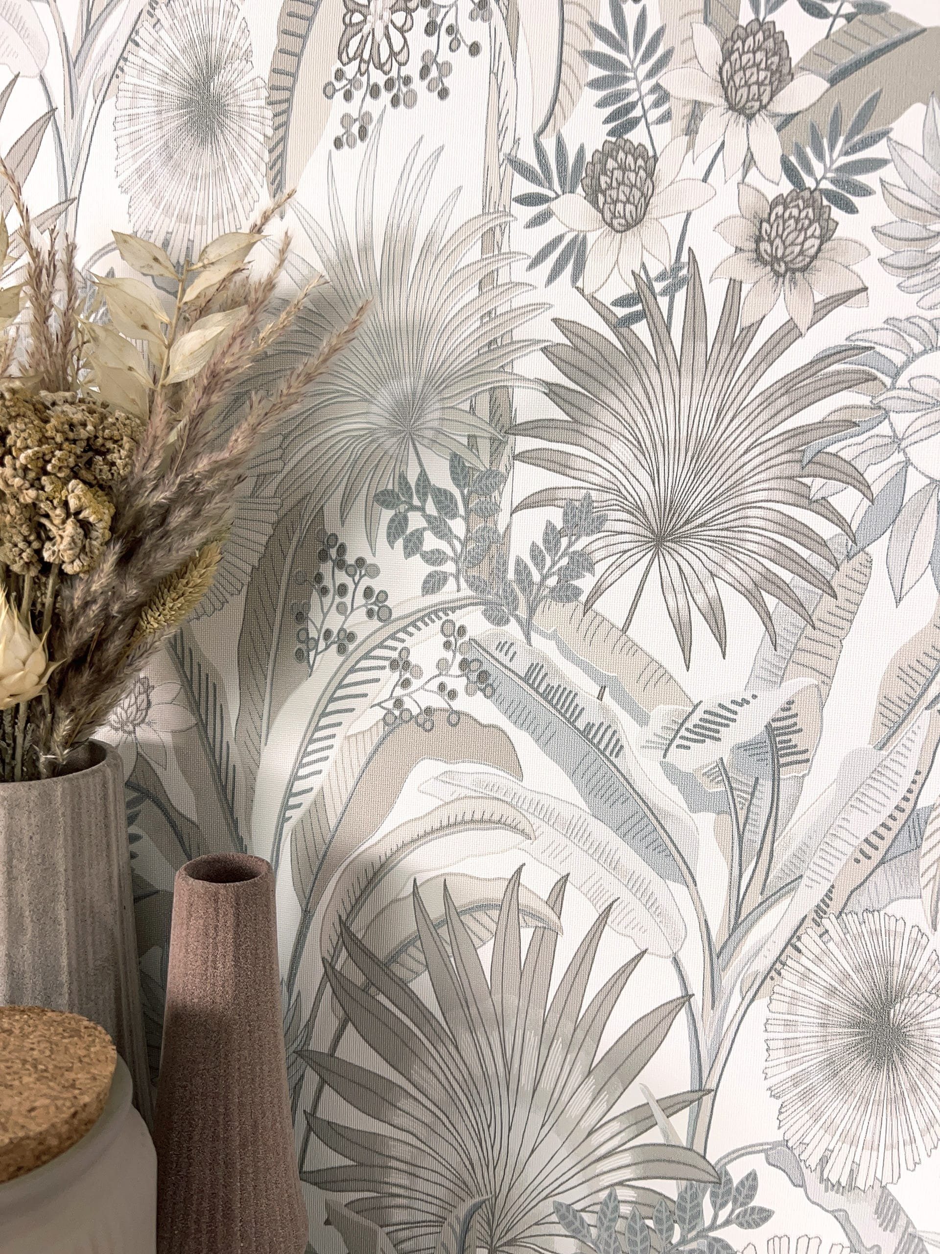 Newroom Vliestapete, Beige Tapete Modern Dschungel günstig online kaufen