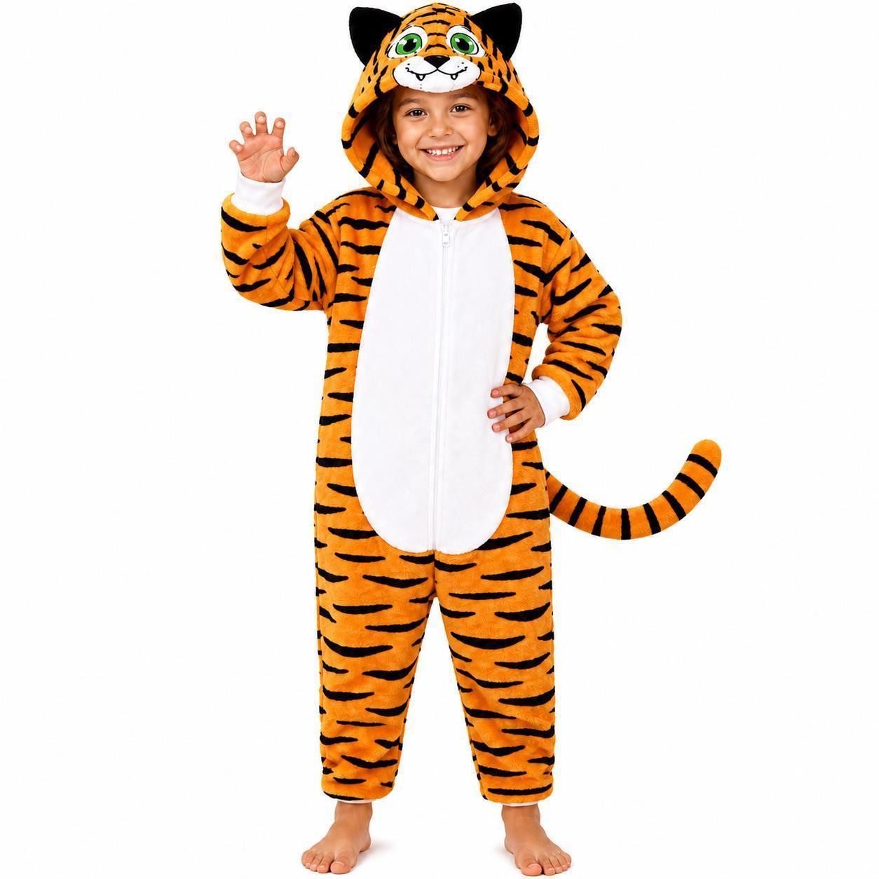 Jumpsuit Flauschiges Tiger-Kostüm für Kinder, Karneval Fasching Kostüm Onesie
