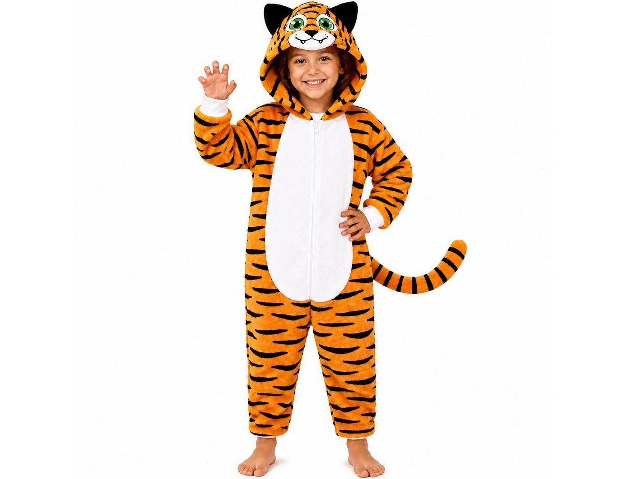 Corimori Jumpsuit Flauschiges Tiger-Kostüm für Kinder, Karneval Fasching Kostüm Onesie (2-tlg) Jumpsuit, Pyjama, Fasching, Kigurumi, Tierkostüme, Tiger "Makari"
