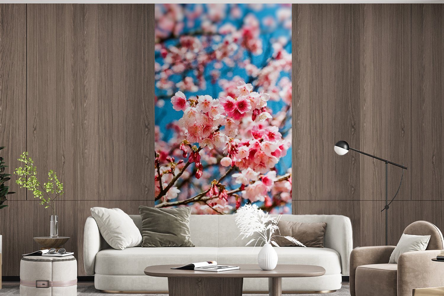 - Küche, Sakura Wohnzimmer (2 Matt, St), bedruckt, MuchoWow Schlafzimmer Rosa, Vliestapete für Fototapete Fototapete - Frühling