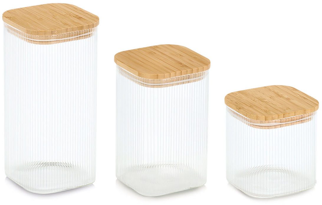 Zeller Present Vorratsglas mit Bambusdeckel, 3-tlg, Bambus, Borosilikatglas, (Set, 3-tlg), luftdicht, schützt vor Feuchtigkeit, 720 ml