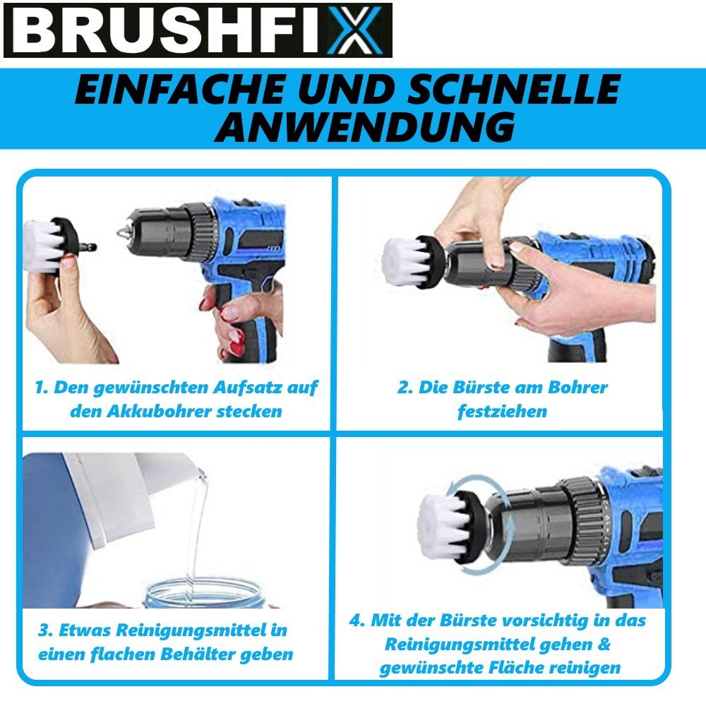 Leder Akkuschrauber Reinigung, BRUSHFIX Reinigungsbürsten-Set MAVURA Polster Set] Bohrmaschine Bürste [4er Bürstenaufsatz Auto Reinigungsbürste