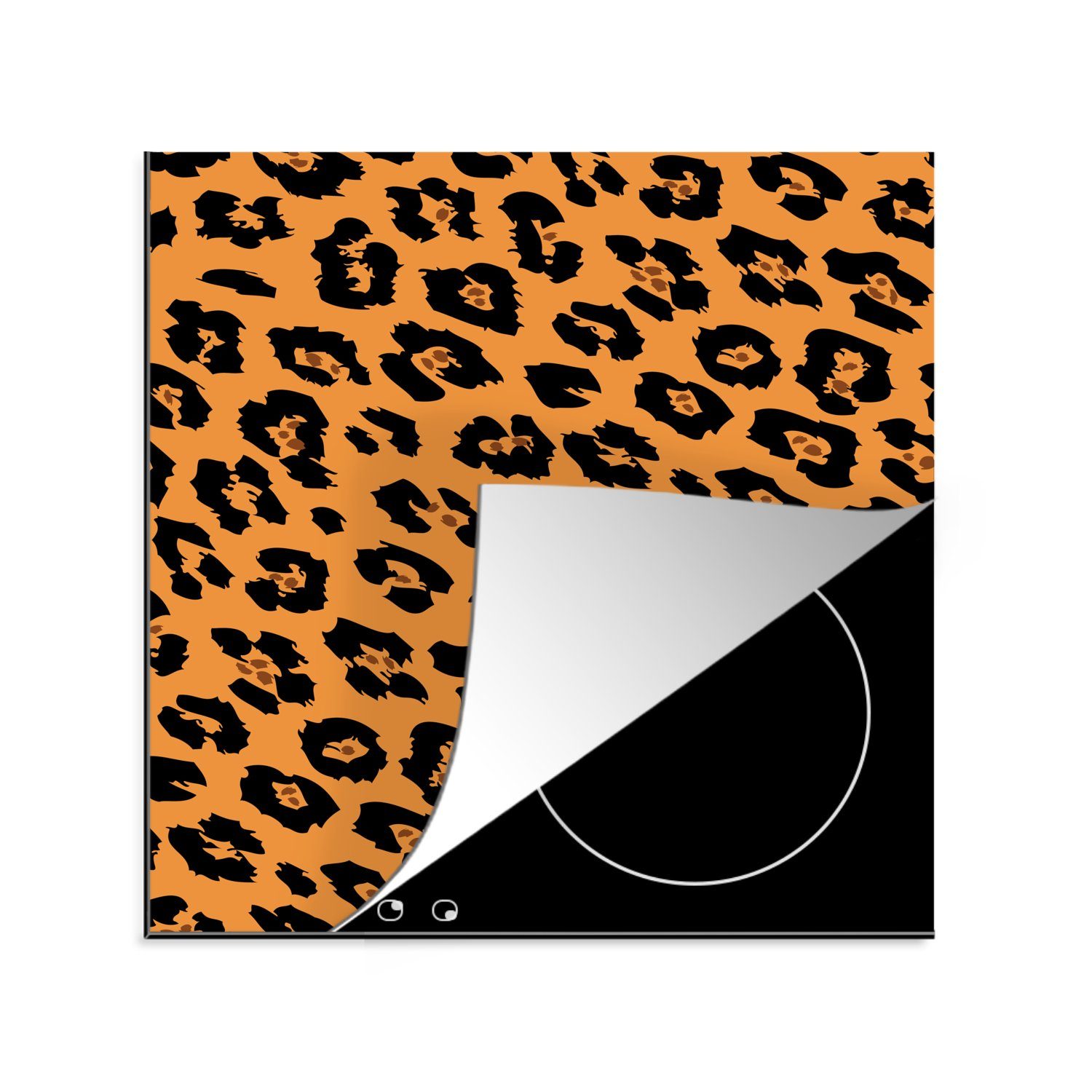 MuchoWow Herdblende-/Abdeckplatte Pantherdruck - Orange - Schwarz, Vinyl, (1 tlg), 78x78 cm, Ceranfeldabdeckung, Arbeitsplatte für küche