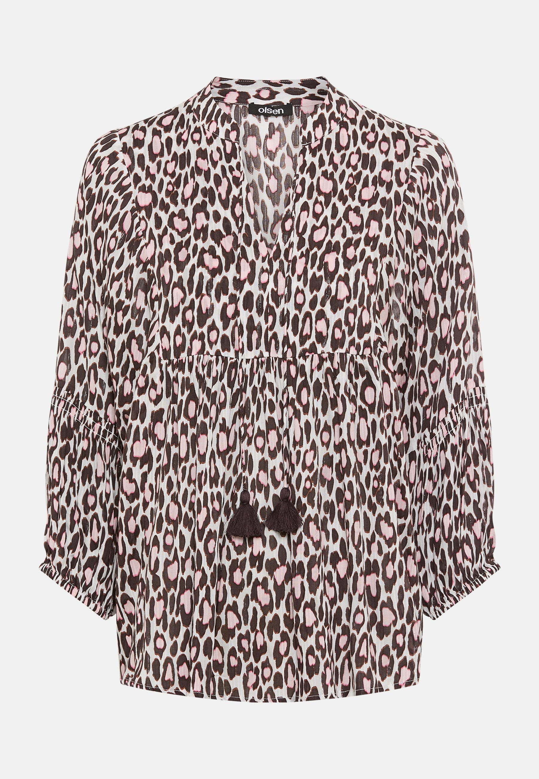 Hemdbluse Bluse mit Allover-Dessin und Bindeband