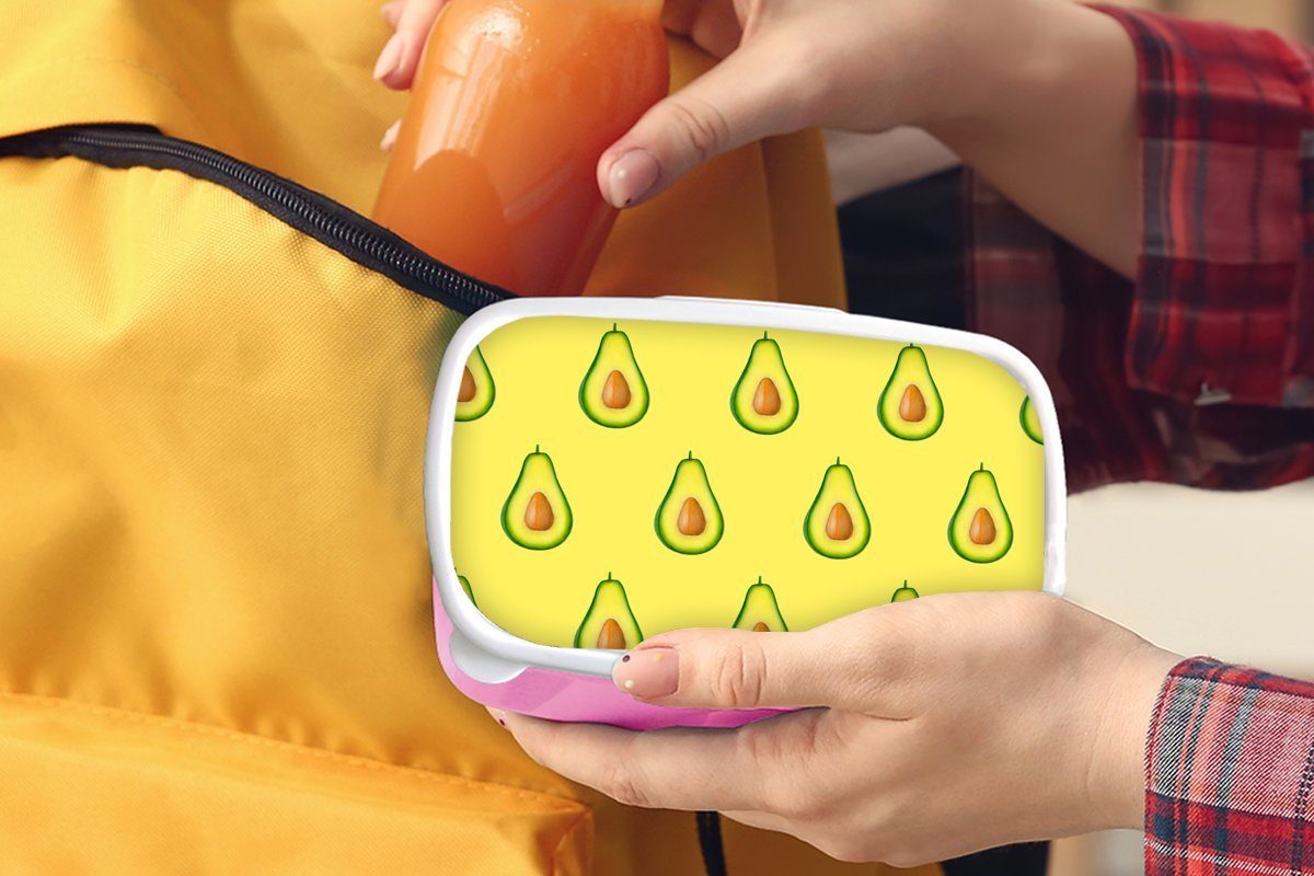 Brotdose (2-tlg), - MuchoWow Avocado - Lunchbox rosa Mädchen, Erwachsene, Kunststoff Gelb, Brotbox Muster Snackbox, Kunststoff, für Kinder,