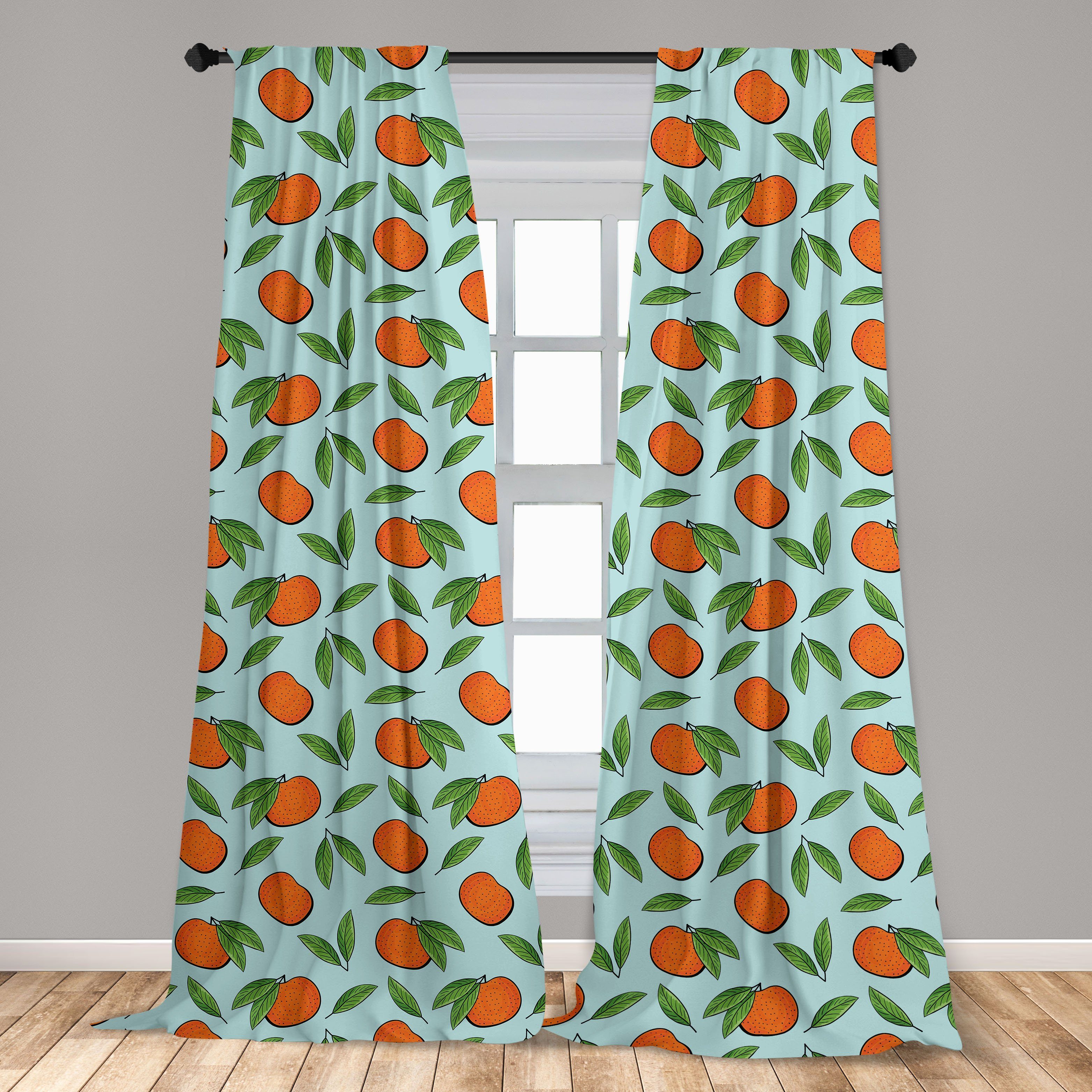 Gardine Vorhang für Wohnzimmer und Mandarin Dekor, Schlafzimmer Blätter Früchte Abakuhaus, Microfaser, Mandarine