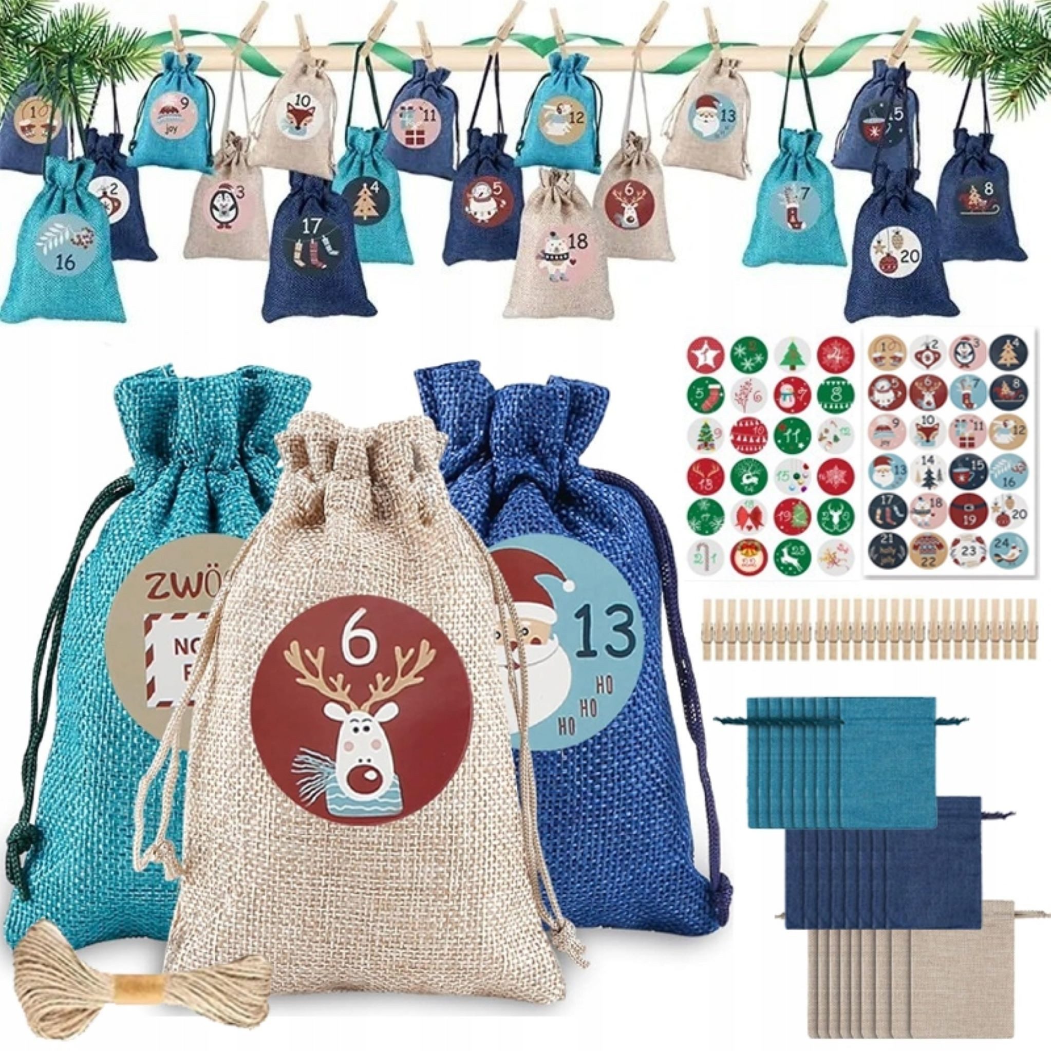 Festivalartikel Adventskalender DIY Adventskalender mit 24 Jutebeuteln, für Weihnachtsüberraschungen!