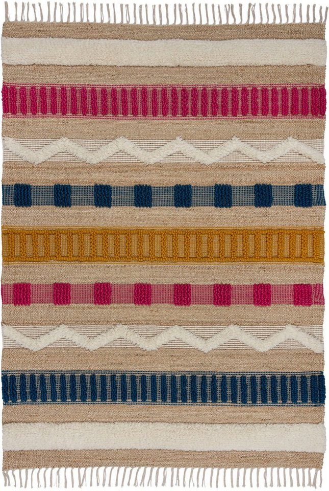 Teppich Medina, FLAIR RUGS, rechteckig, Höhe: 12 mm, Boho-Look, aus  Naturfasern wie Wolle & Jute