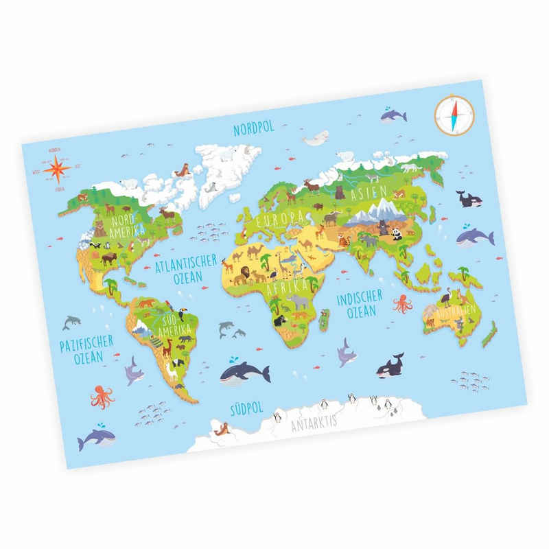 nikima Poster »Kinder Weltkarte 3D«, Weltkarte, in 3 Größen