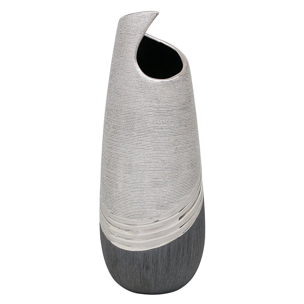 Dekovase Edle moderne Deko Designer Keramik Vase wellenförmig in silber-grau.