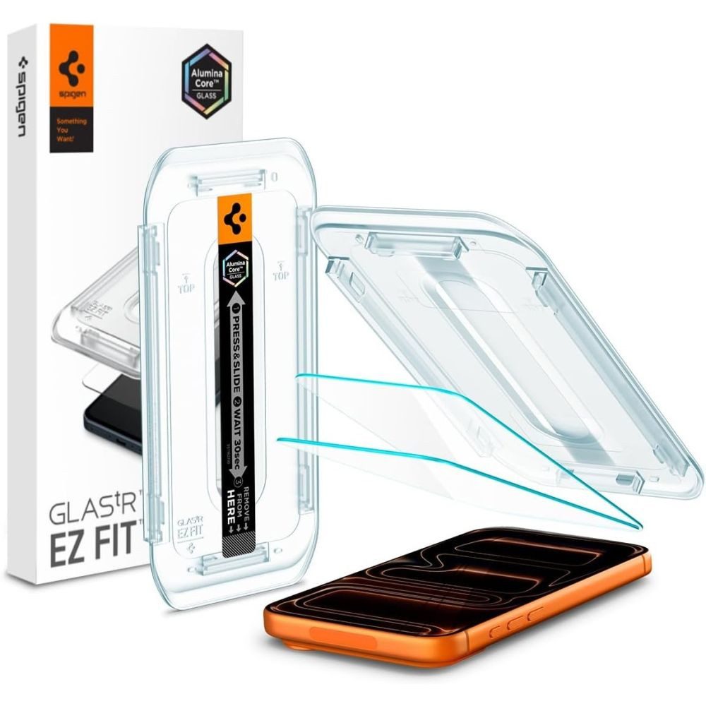 Spigen Displayschutzglas Panzerglas Bildschirmschutz Schutzglas für Apple iPhone 16 Pro Max, Apple iPhone 17 Pro Max, Spar-Set, 2 Stück, Härte 9H, Montagerahmen, oleophob, 2,5D Kanten