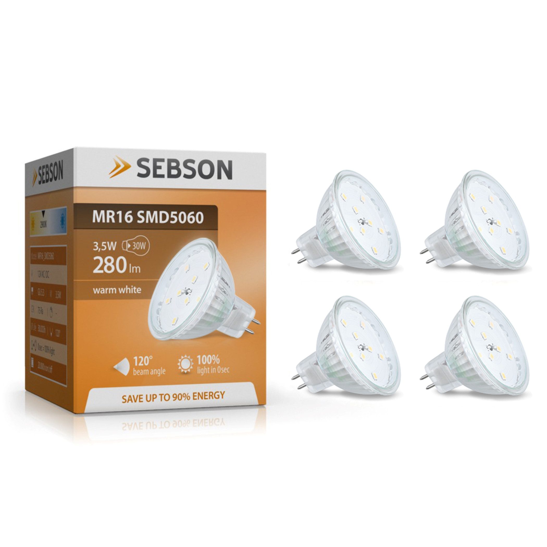 SEBSON LED-Leuchtmittel LED Lampe GU5.3 / MR16 warmweiß 3.5W 12V DC Leuchtm günstig online kaufen