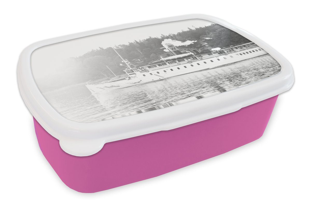 Lunchbox Erwachsene, Brotbox Dampfer für (2-tlg), - Mädchen, einem Snackbox, weiß, Kunststoff Kunststoff, auf See und rosa schwarz MuchoWow Kinder, Brotdose