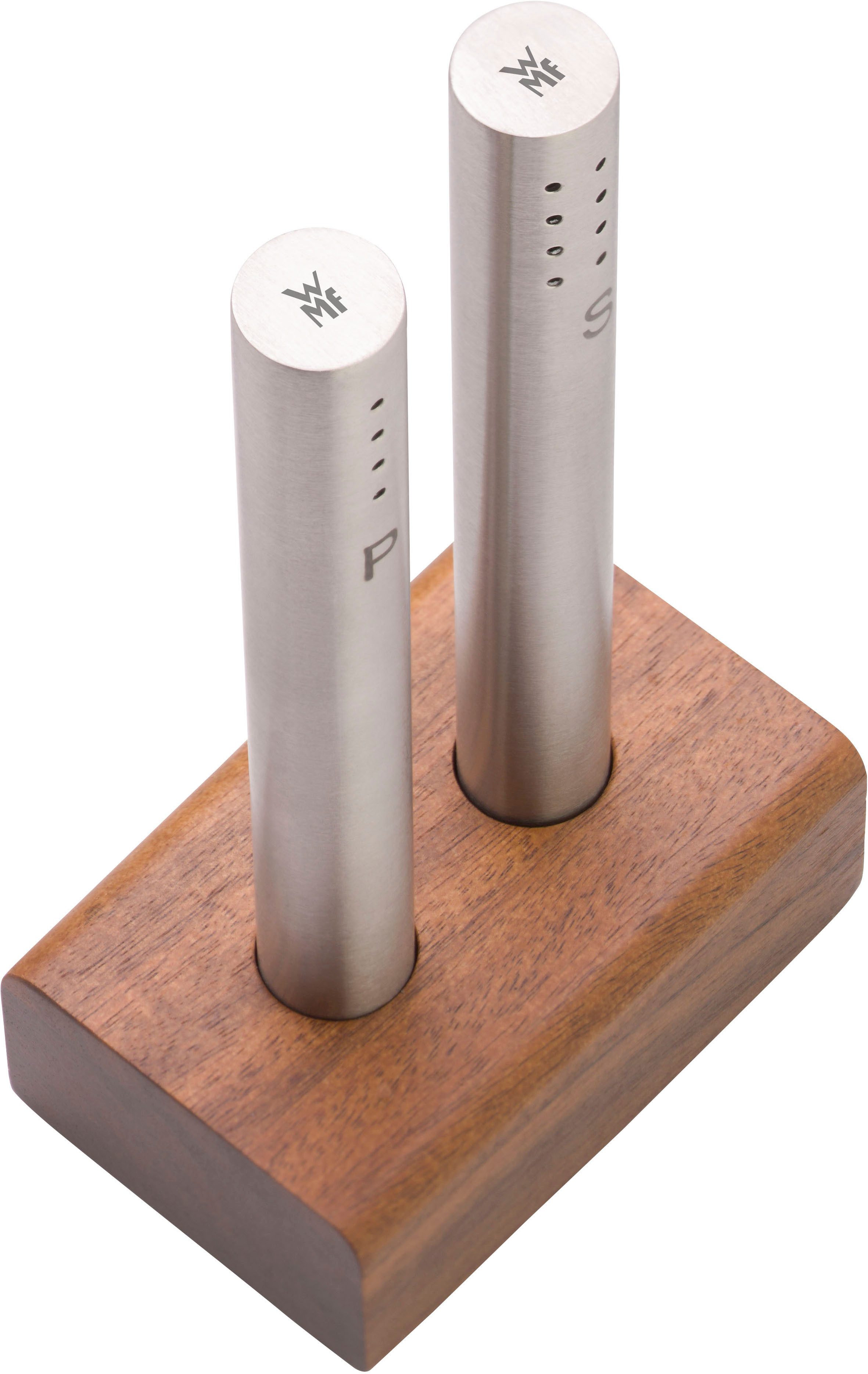 WMF Salz- / Pfefferstreuer WMF, (Set, 4-tlg), Cromargan Edelstahl Rostfrei 18/10, Akazienholz, inkl. Einfülltrichter