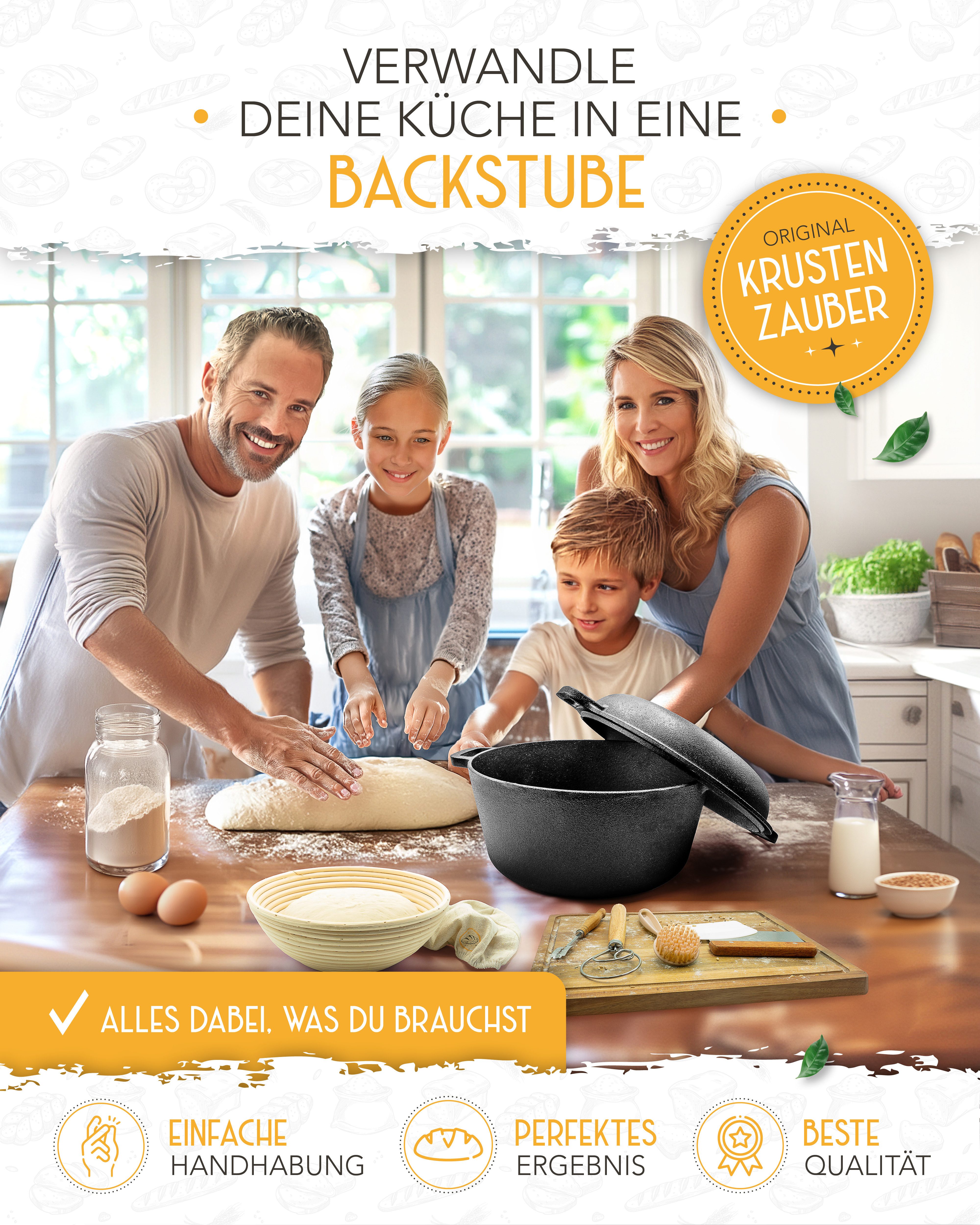 Krustenzauber Brotbackform KRUSTENZAUBER Gusseisen Topf zum Brotbacken & andere Brotbackformen