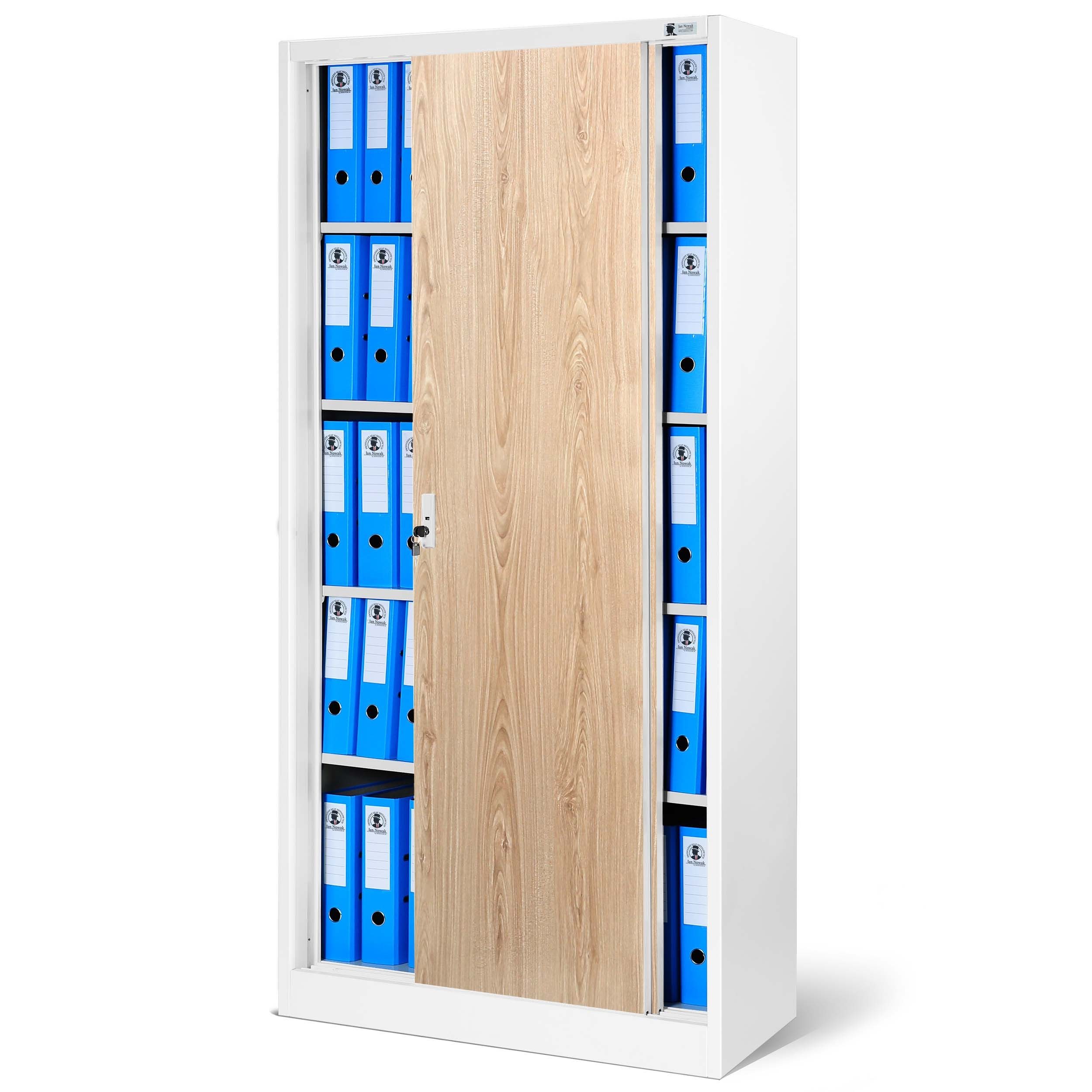 Jan Nowak Aktenschrank Metall Schiebetürenschrank 90 cm KUBA 4 Böden abschließbar Stahl (Büroschrank Aktenschrank platzsparend Büro Kanzlei Sozialraum, Stahl 0,6 mm 185 x 90 x 45 cm Wandmontage Schloss 2 Schlüssel) 4 Böden robust langlebig pulverbeschichtet 10 Farben