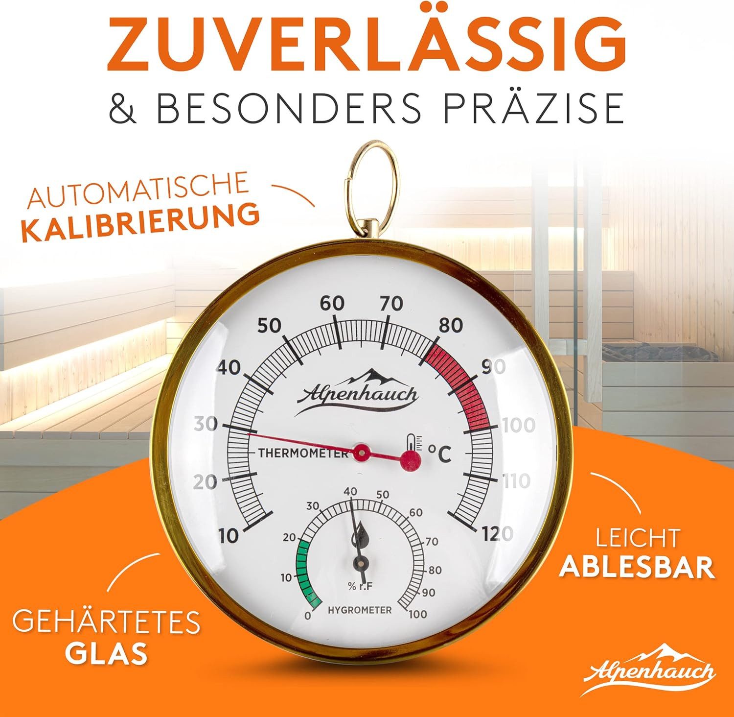 Alpenhauch Hygrometer & Thermometer aus Kupfer [2in1] - Präzieses Saunather günstig online kaufen