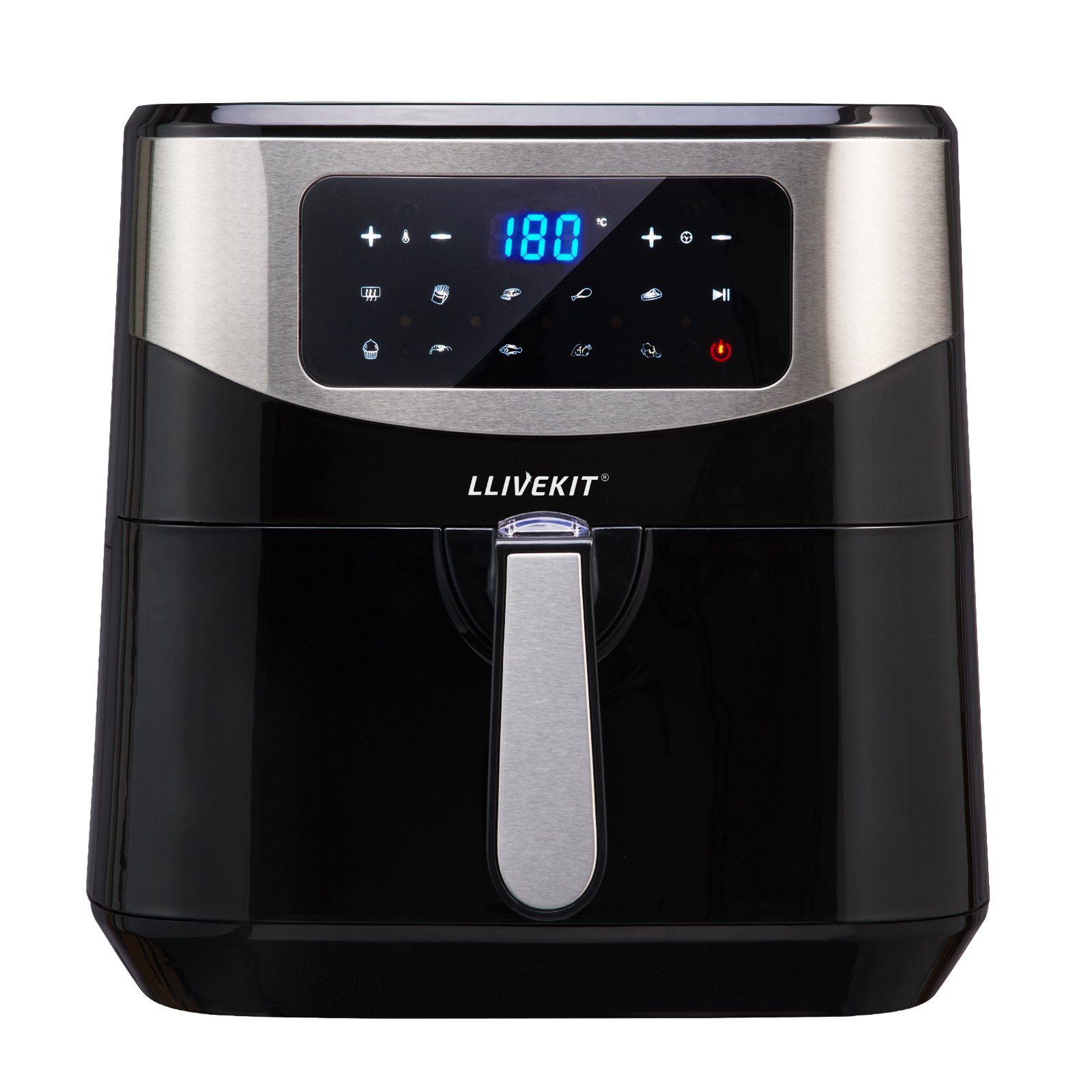 LLIVEKIT Heißluftfritteuse, 1800 W, 7L, 10 Vor-Programmen, ohne Öl, Schwarz