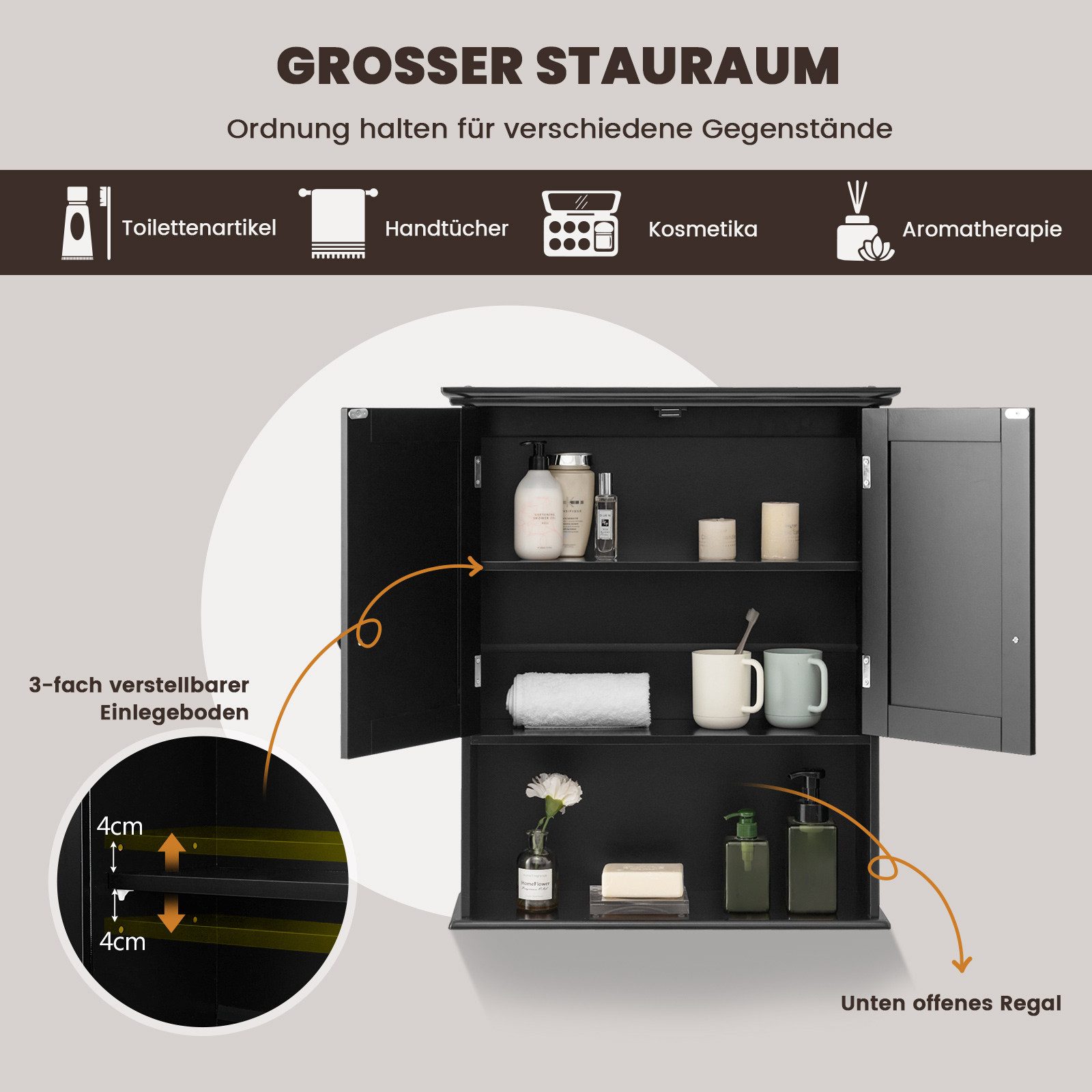 COSTWAY Hängeschrank Badschrank, mit Tür & verstellbarer Ablage, wandmontage