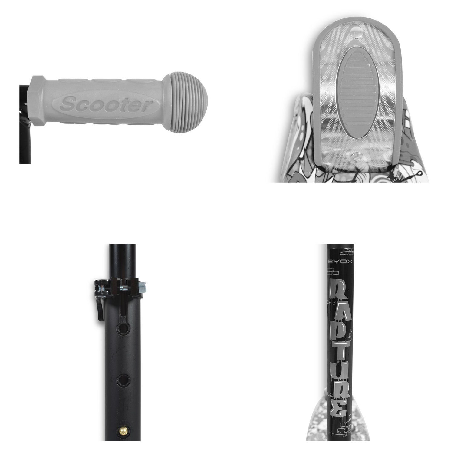 Byox Cityroller Kinderroller schwarz Wassertransferdruck, Aluminium, aus Alu, PU Leuchträder Rapture